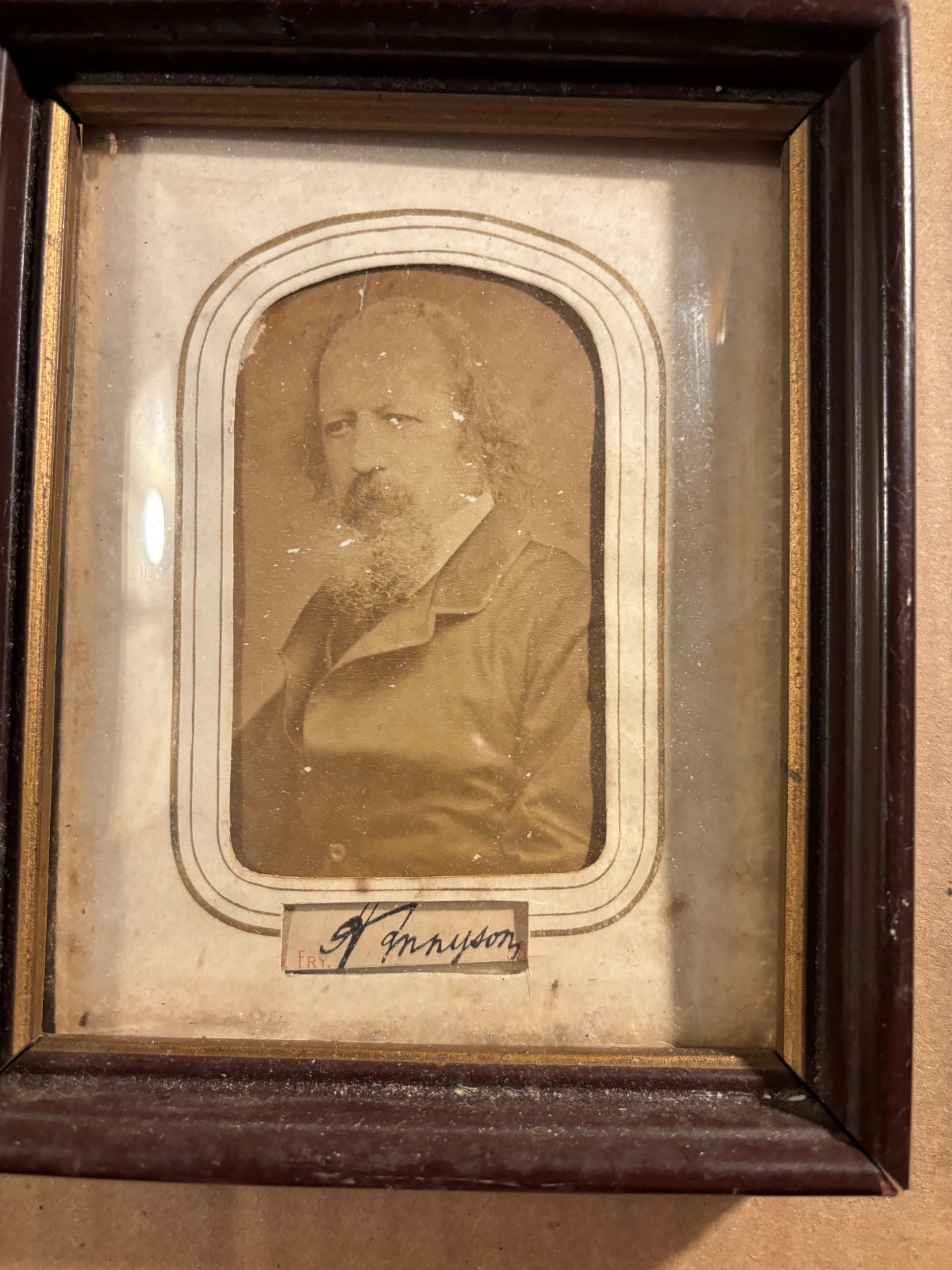 Alfred Tennyson Very Rare Autographed Page w/Antique Photo Antique Frame