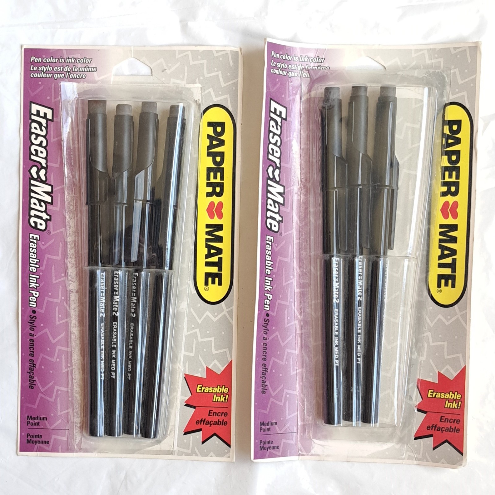 *Lot of 7* New in Open Package Vintage Eraser Mate Paper Mate Erasable Black Ink