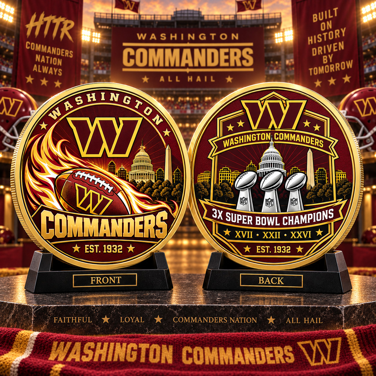 Washington Redskins 3X Super Bowl Champions Commemorative Coin, Raise Hail Coin