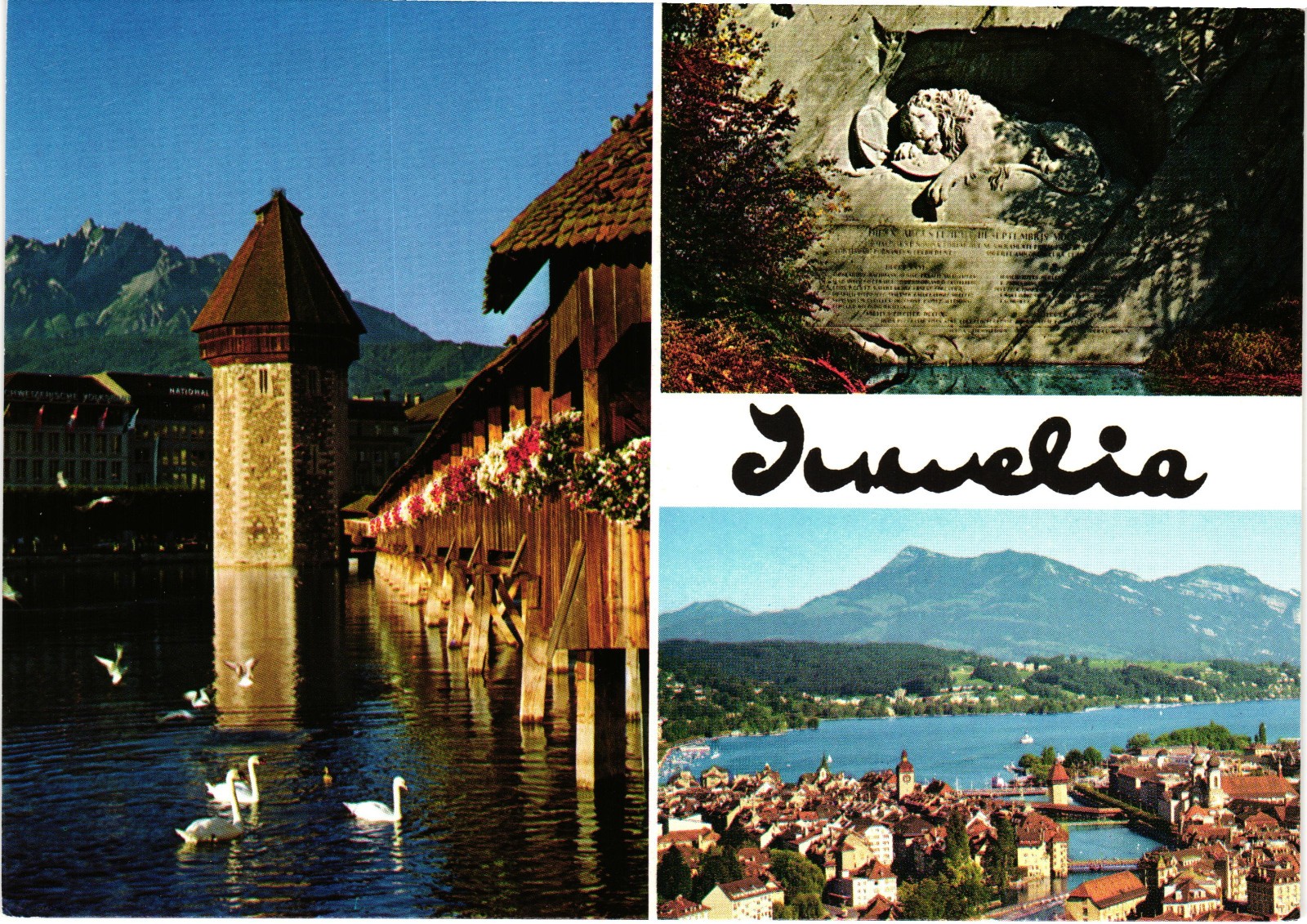 Vintage Lucerne Switzerland Postcard Chapel Bridge Lion Monument Lake Views