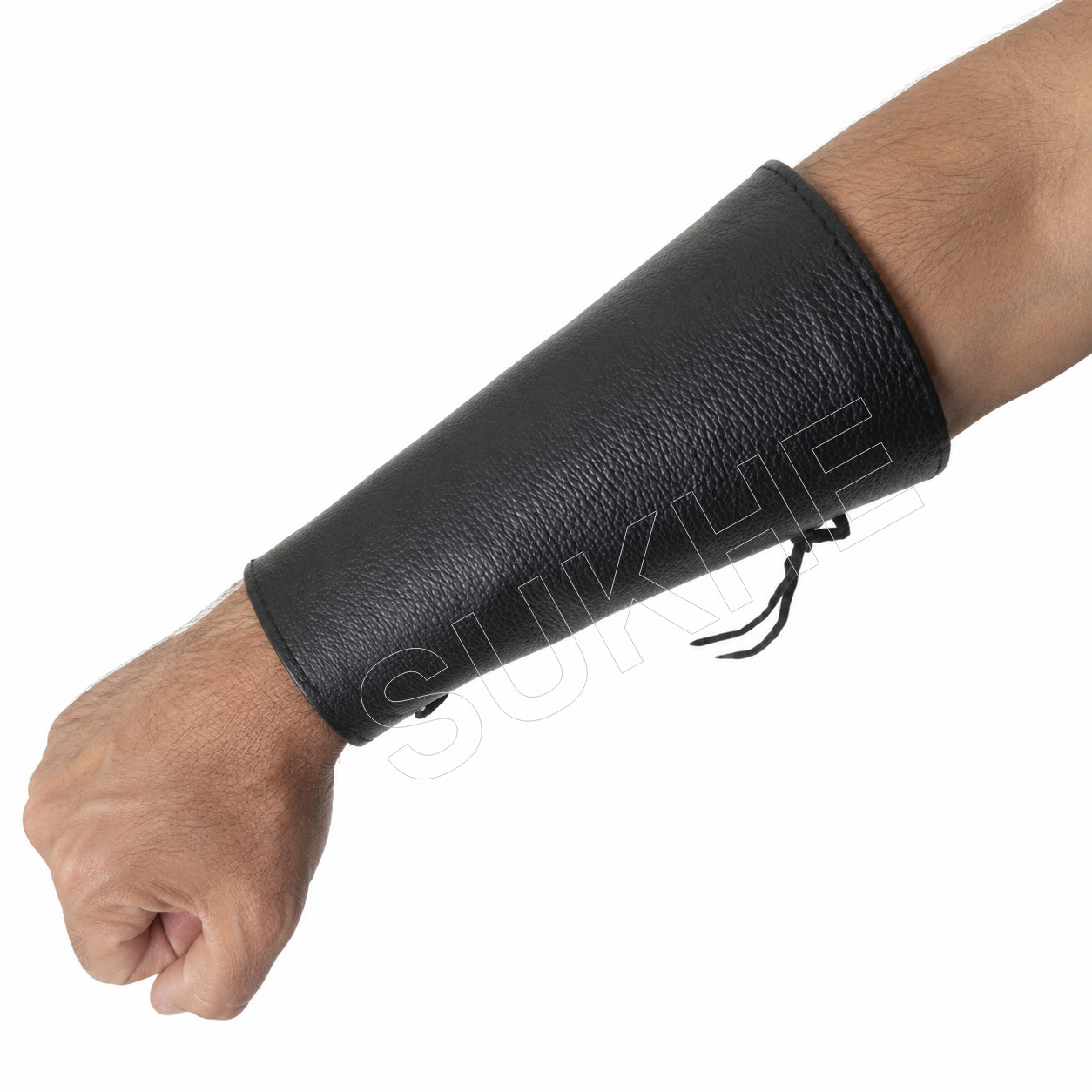 Handmade Genuine Leather Arm Bracers Adjustable Black Gauntlets Medieval Cosplay