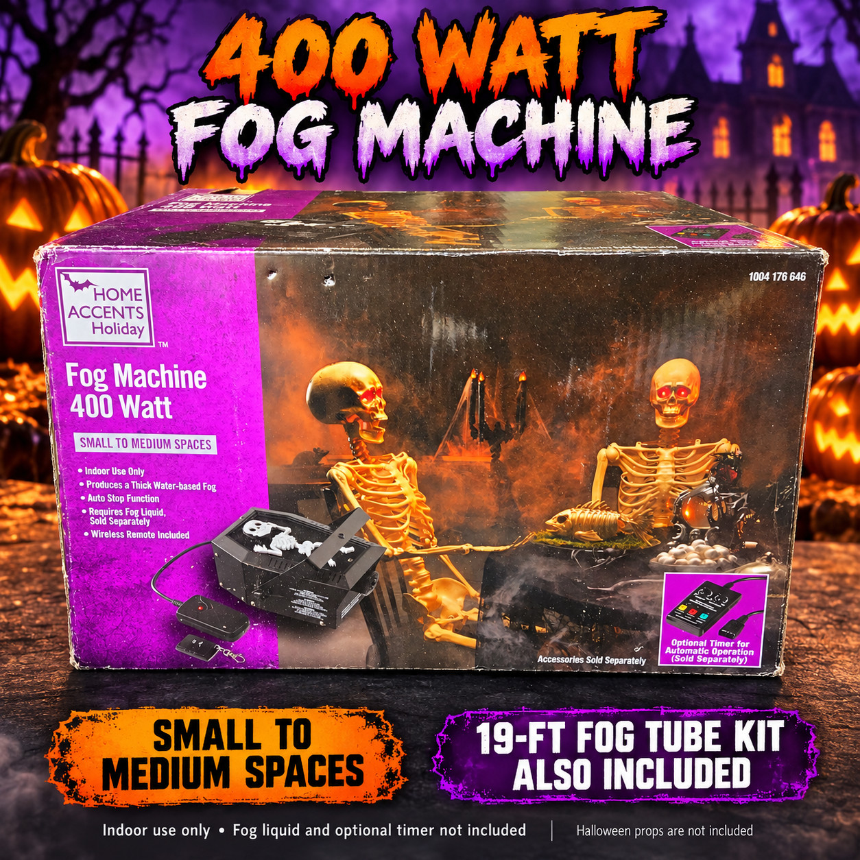 HAPPY HALLOWEEN-HOME ACCENTS 400 WATT FOG MACHINE WITH 19' HOSE KIT NEW