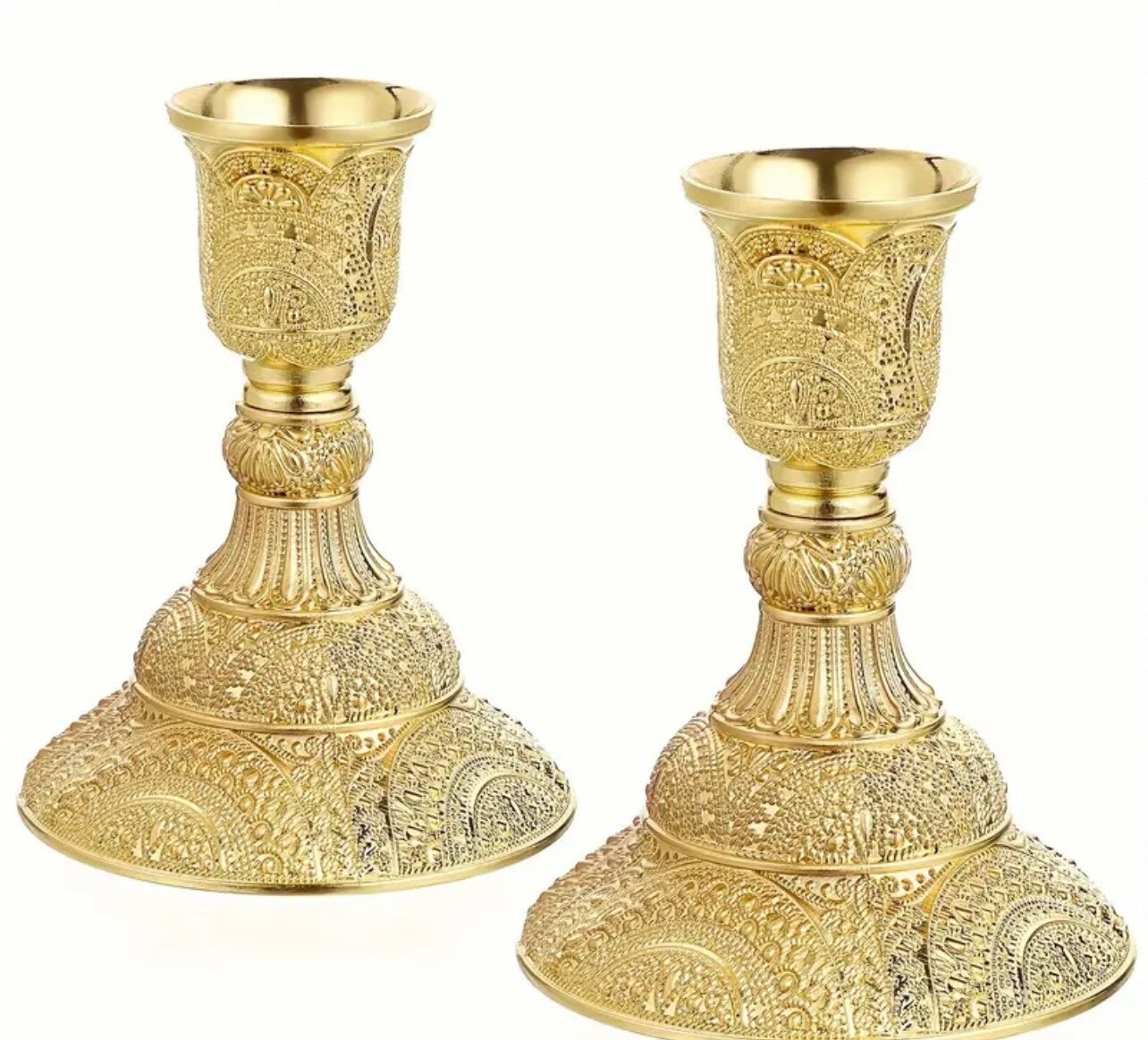 Pair of Ornate Gold Filigree Candlesticks
