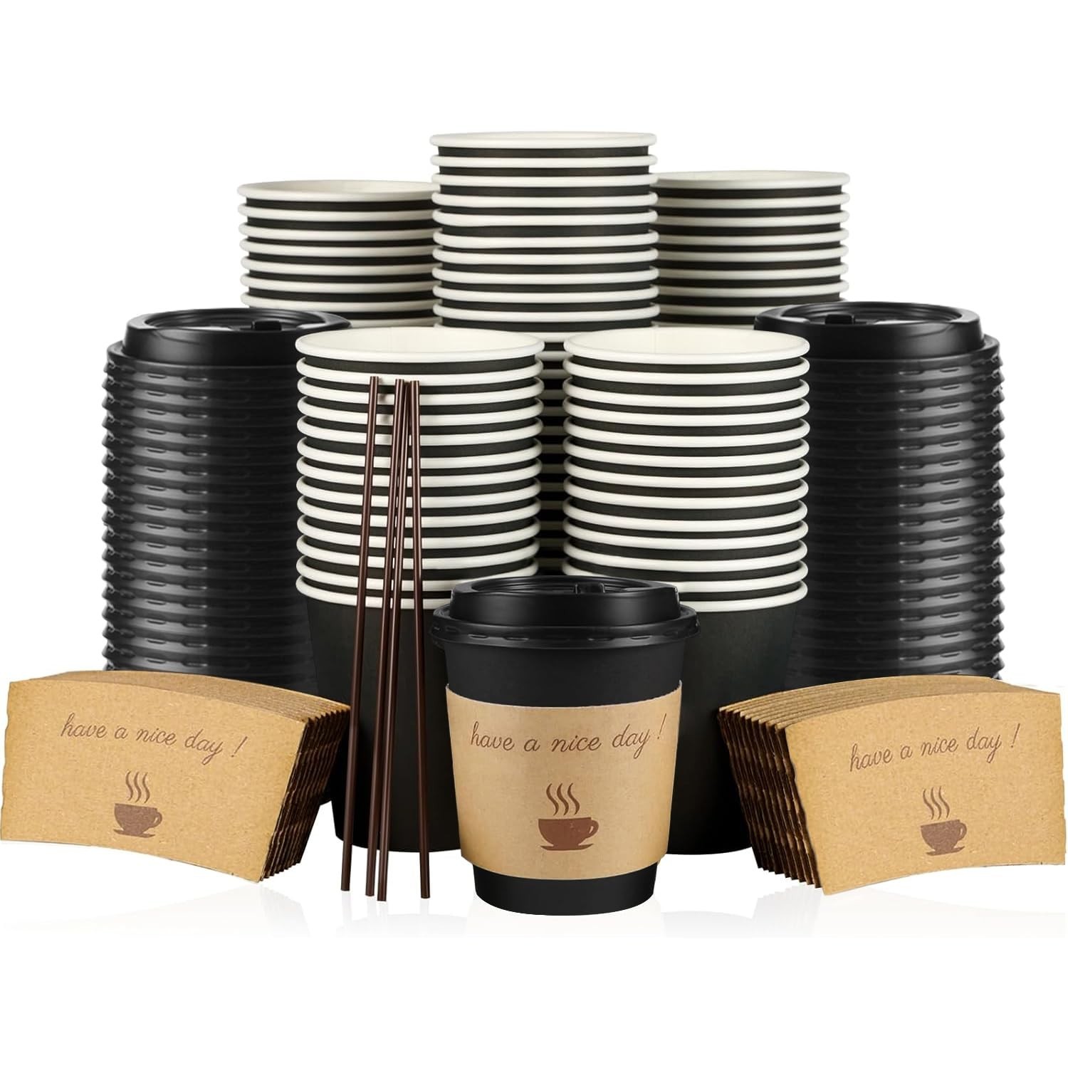 Clawsoff 100 Pack 10 oz Disposable Paper Coffee Cups with Lids(Black) Clawsoff 100 Pack 10 oz Disposable Paper Coffee Cups with Lids(Black)