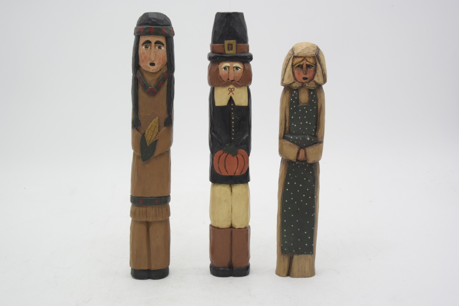 Lori Miller Whispering Pines Primitive Thanksgiving Pilgrim Figurines Set 3 9