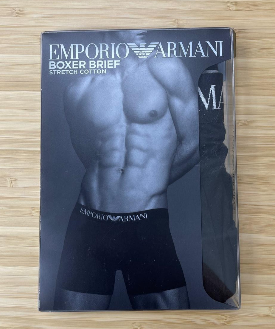Emporio Armani Men\'s Cotton Stretch Boxer Brief Underwear Size M, Black