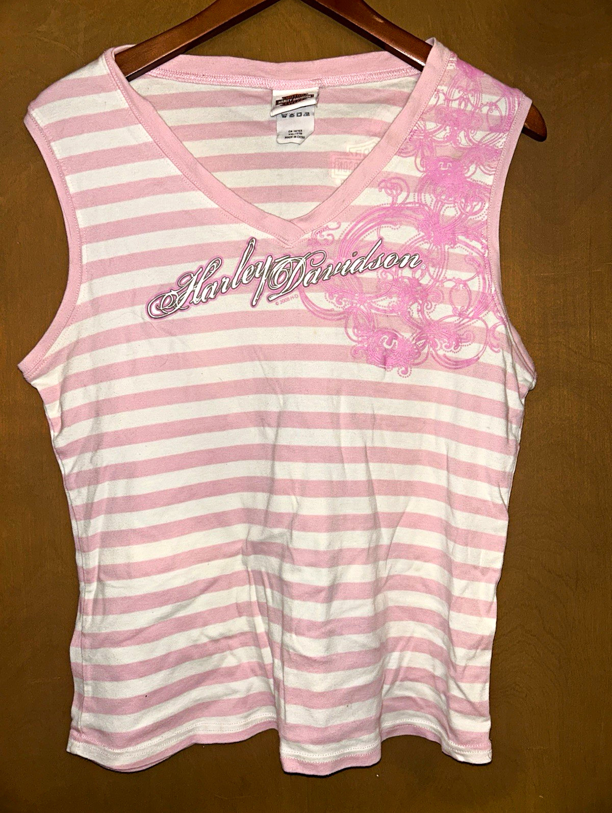 Vintage Y2K Harley Davidson Pink Striped Tank Top Womens XXL Gulf Coast FL Vintage Y2K Harley Davidson Pink Striped Tank Top Womens XXL Gulf Coast FL