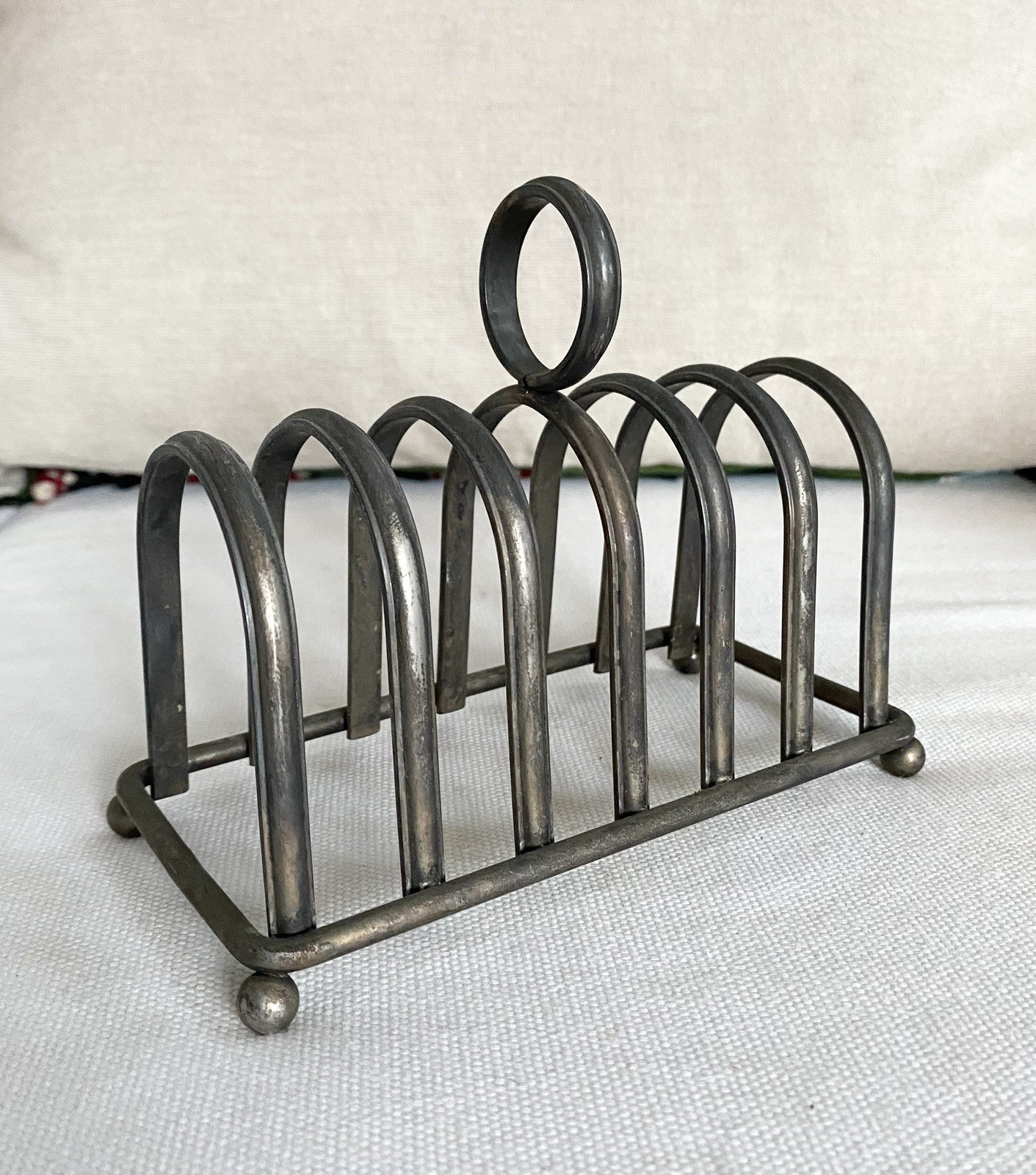 Vintage French Silver-Plated 6-Slot Toast Rack & Letter Holder on Ball Feet