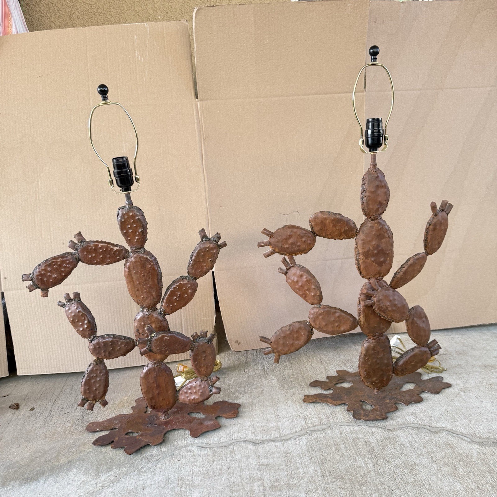 Pair of Steel Prickly Pear Cactus Table Lamps
