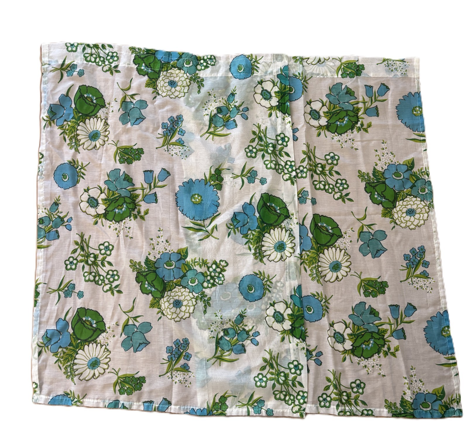 Vtg MCM Retro Mod Groovy Flower Curtains Blue Pinch 4 Panels 28x39 Material