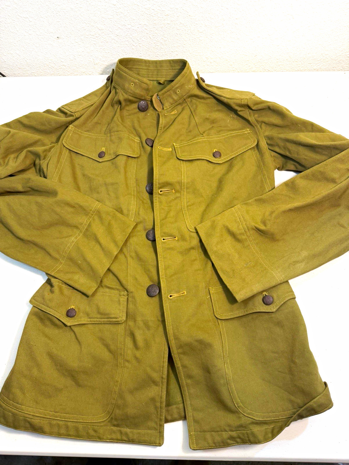WWI US Army M1917 Cotton Summer Tunic Unissued Philadelphia Depot Chalk Marks