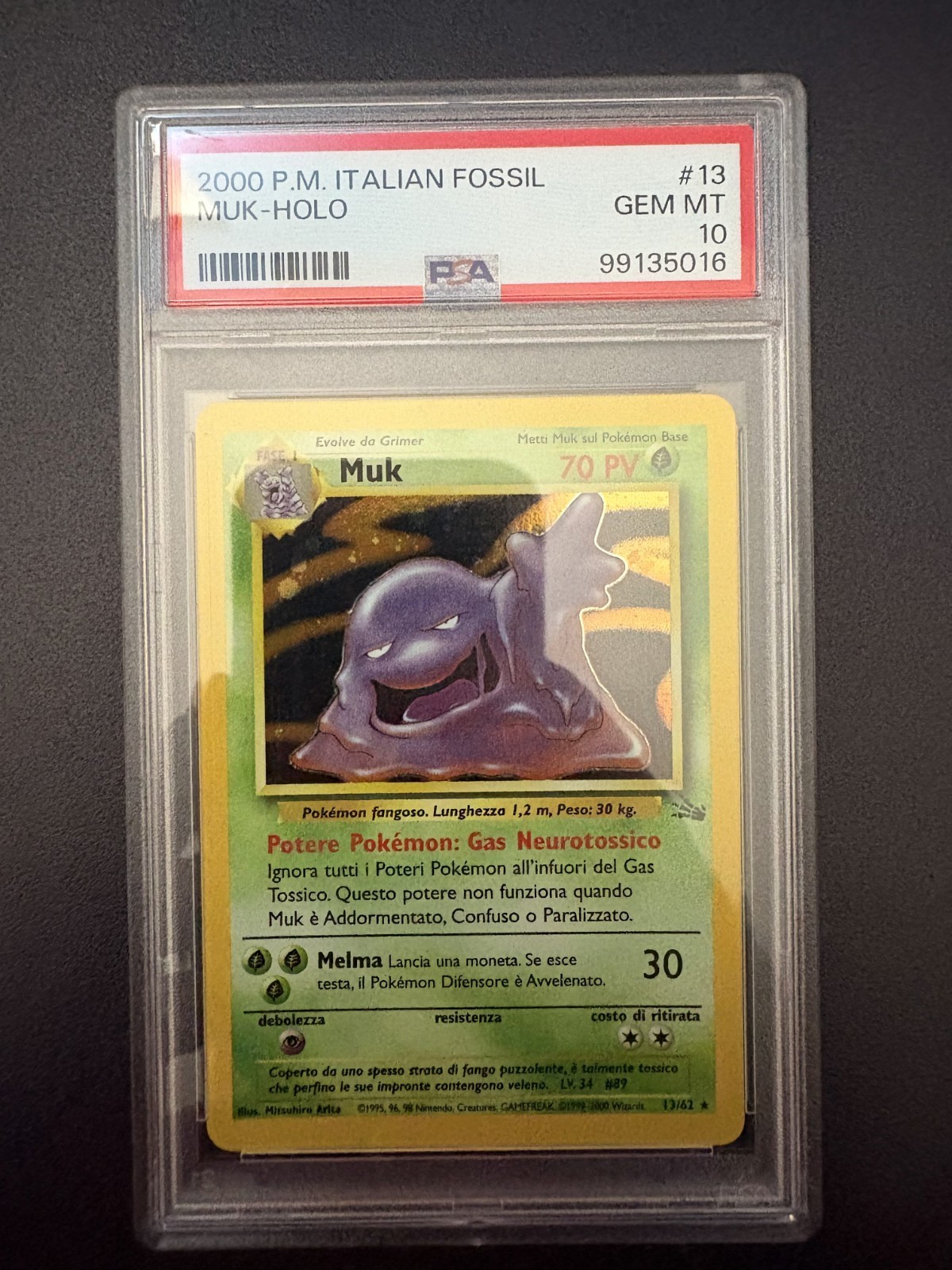 Pokemon Muk 13/62 Holo Fossil ITA - PSA 10 GEM MINT - POP 1 ONLY ONE IN WORLD