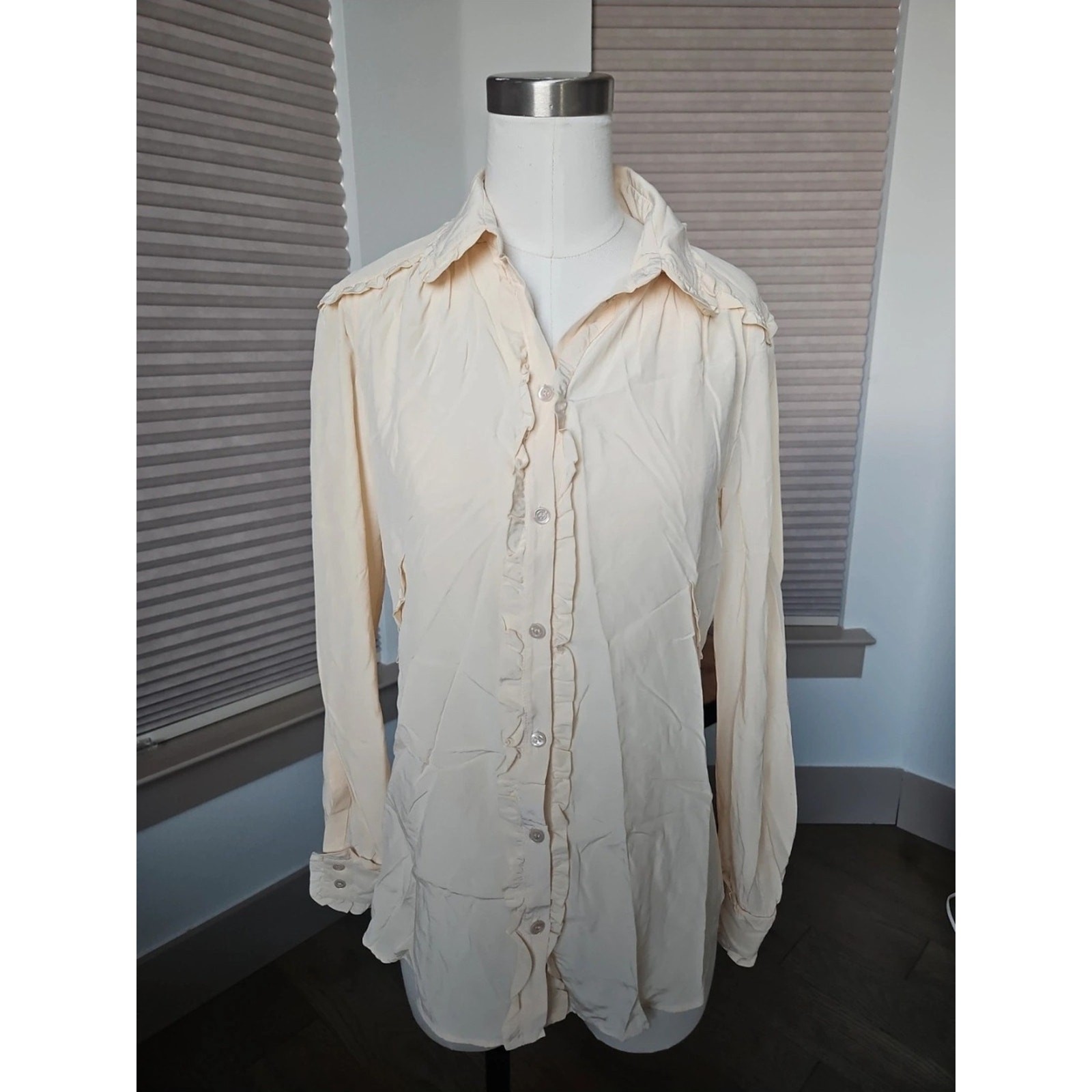 NWOT Moschino Cream Ruffled Button-Down Silk Blouse