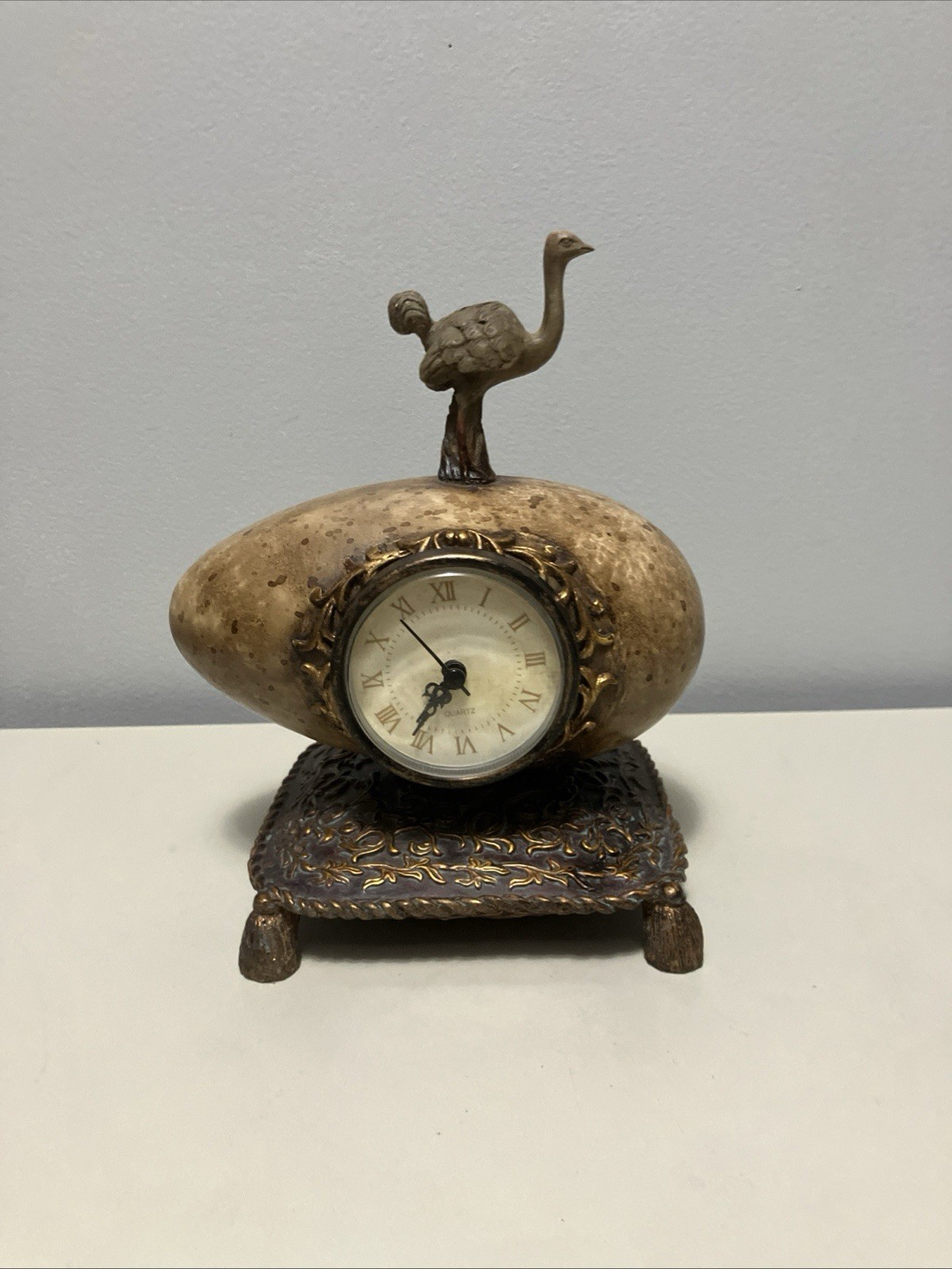 Rare Vintage Ostrich Atop Egg Quartz Clock- Unique