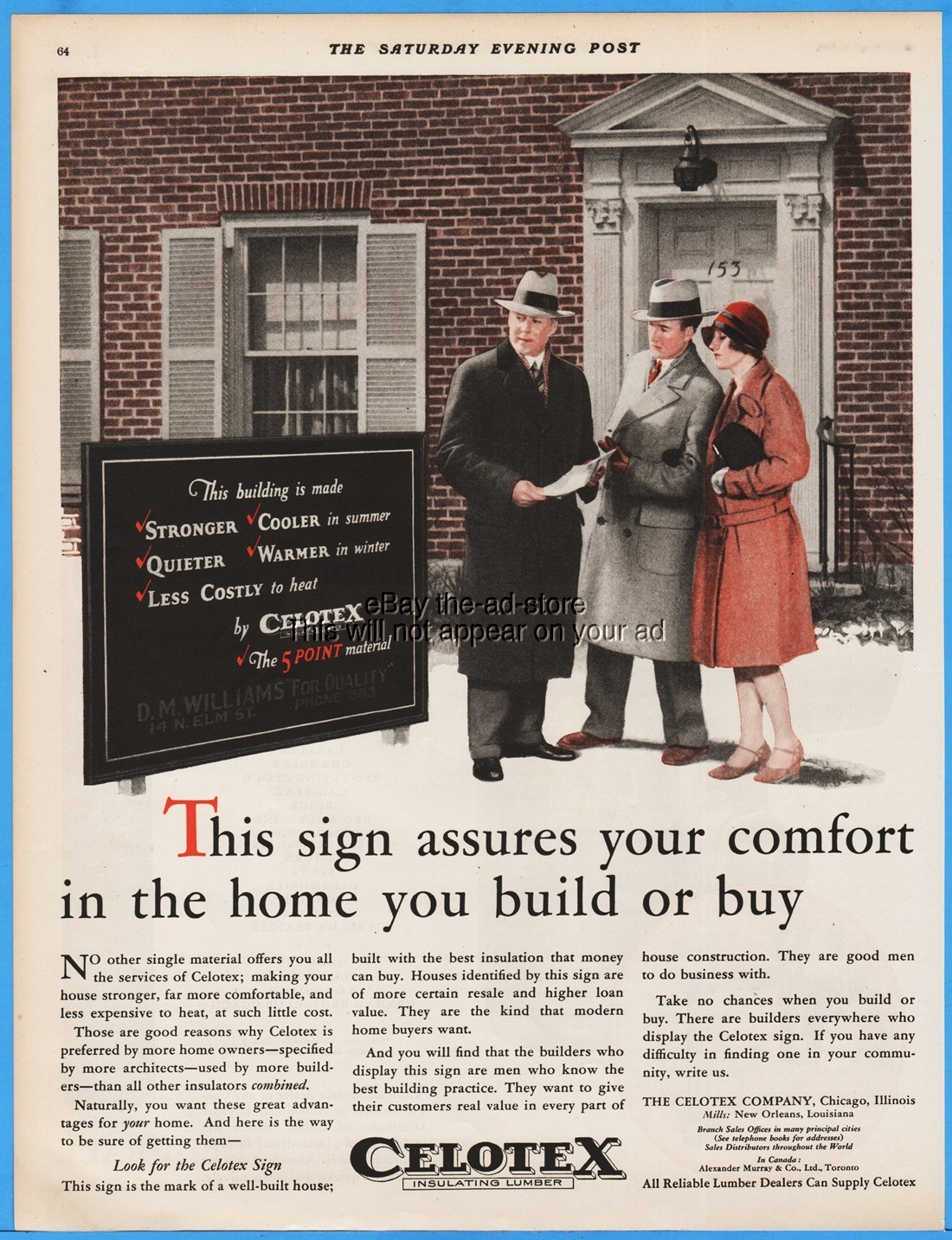 1928 Celotex Chicago IL New Orleans LA insulation board lumber D M Willaims ad