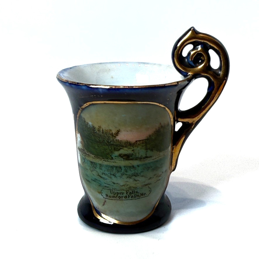 RUMFORD -UPPER FALLS - MAINE ME Antique Souvenir China TRINKET COBALT CUP