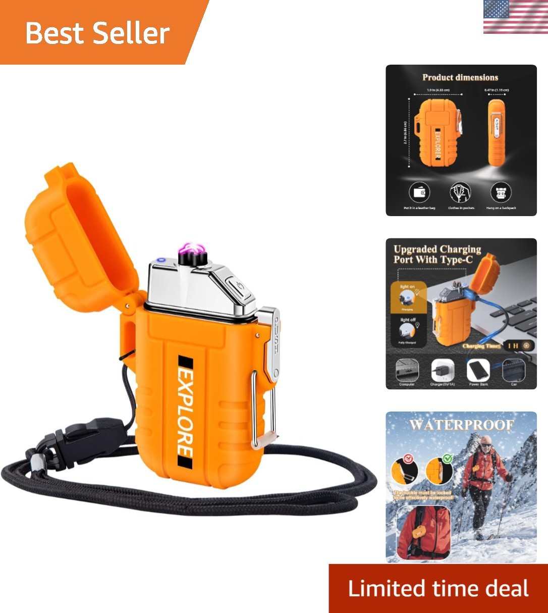 Windproof Plasma Lighter - Rechargeable & Waterproof for Ultimate Adventure Gear