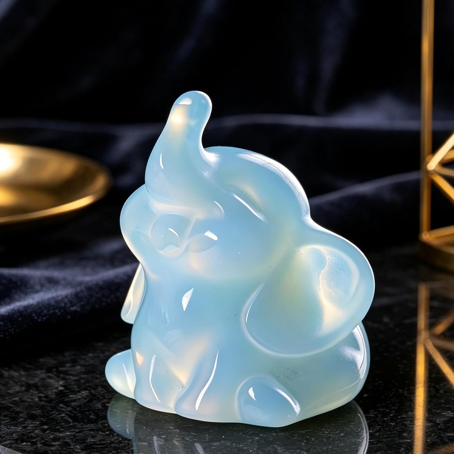 Tiny Good Luck Elephant Statue Hand-Carved Healing Stone Gemstone