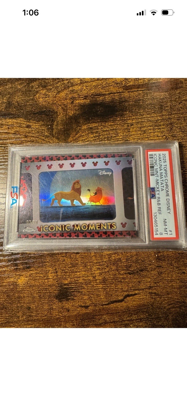 2025 Topps Chrome Disney lM-1 Hakuna Matata Mickey Mouse Refractor #/28 - PSA 8