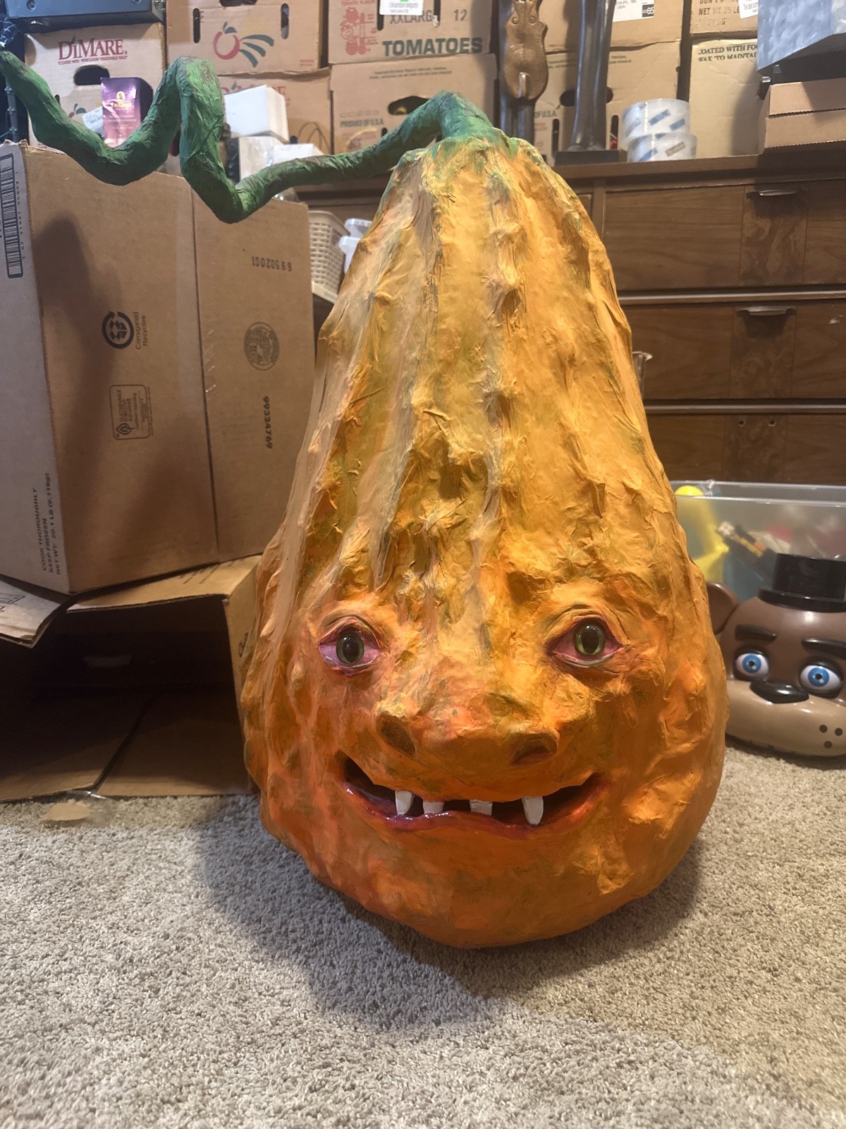 Vintage Large Rare Style Paper Mache Jack O Lantern Halloween Pumpkin 25 inch