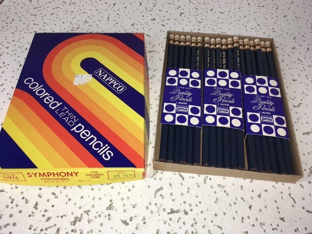 Vintage NAPPCO National Pen Pencil, dark blue, Symphony thin lead pencils 36 pcs