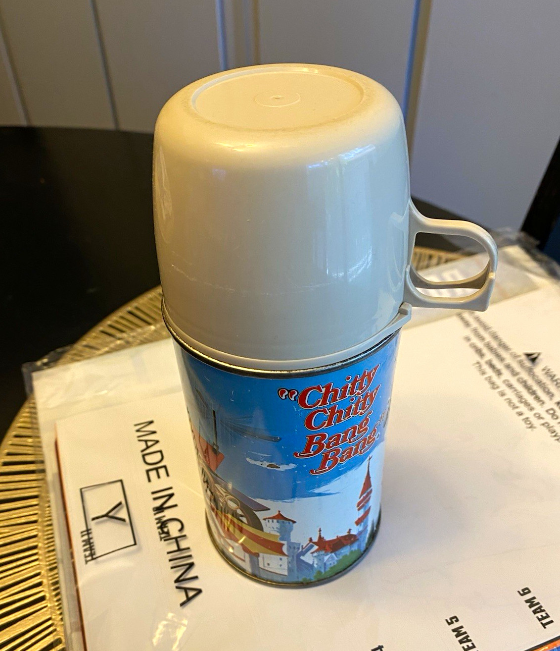 Thermos Chitty Chitty Bang Bang Metal Lunch Thermos w/ White Cup Lid Thermos Chitty Chitty Bang Bang Metal Lunch Thermos w/ White Cup Lid