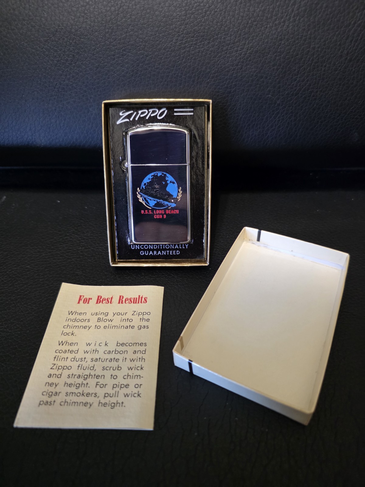 Vintage Zippo 1999 USS Long Beach CGN-9 Brushed Chrome Finish Lighter