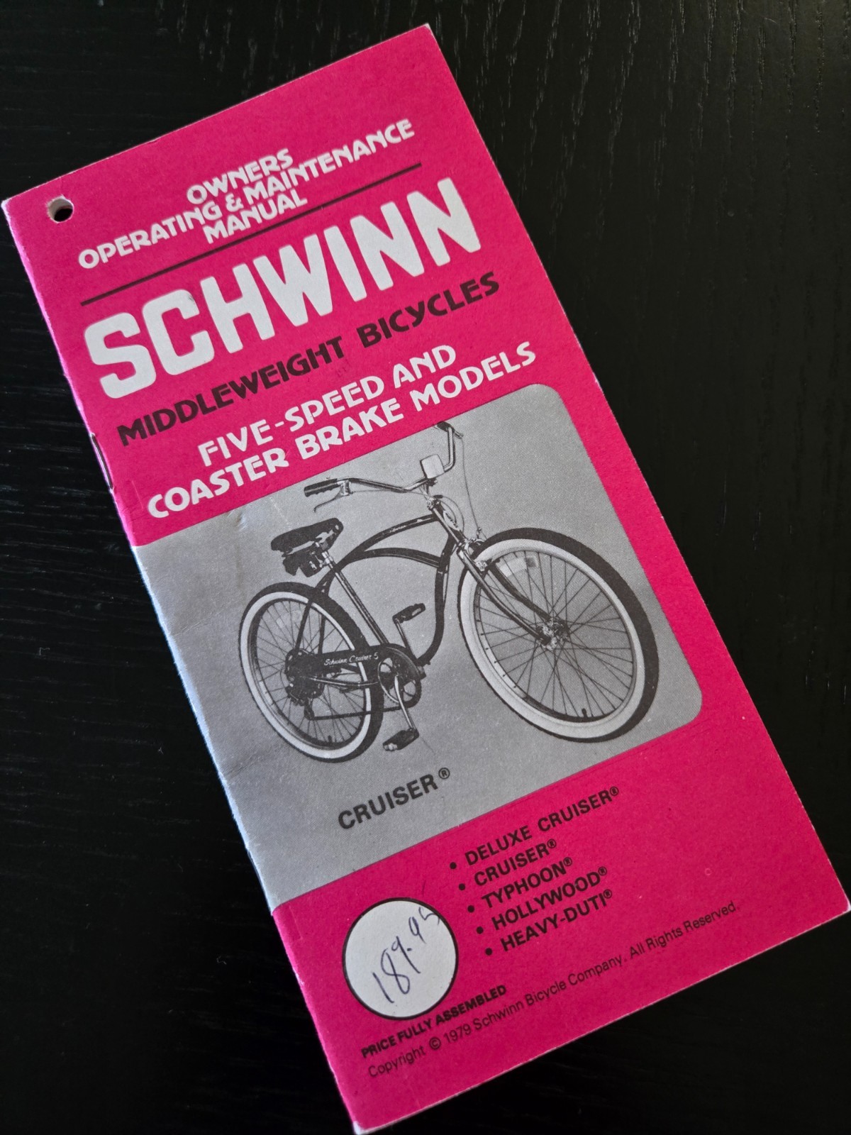 Vintage 1979 SCHWINN  Middleweight Cruiser  Bicycle Owners Operating Manual