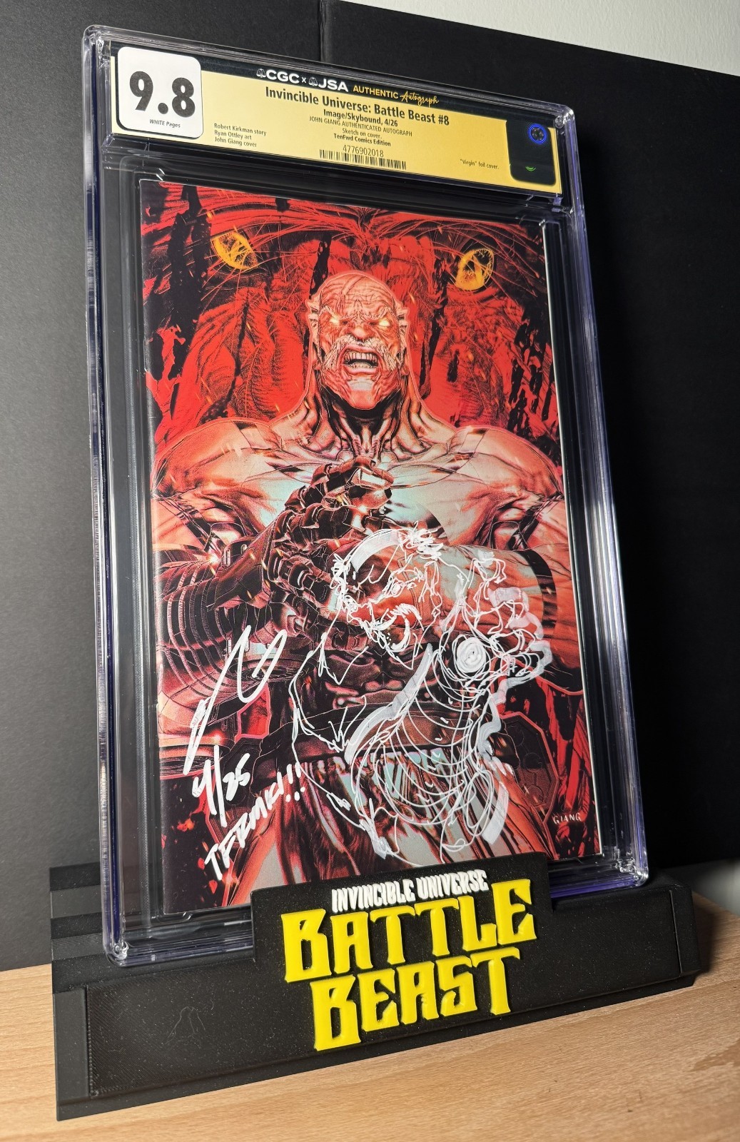 Battle Beast #8 CGC 9.8 JSA John Giang Signed Remark Virgin Foil Top Pop 1/1