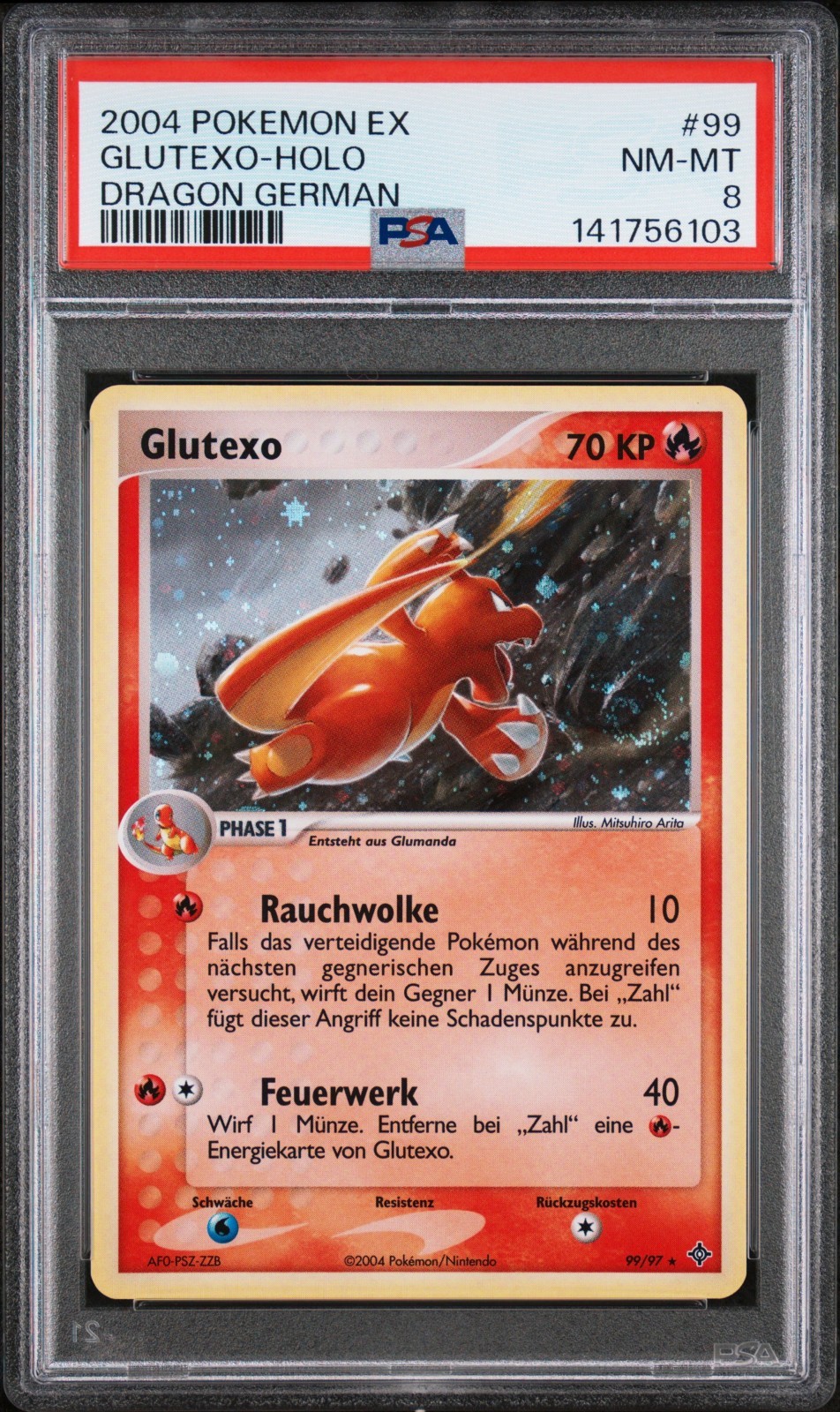 2004 Pokemon EX Card Charmeleon (Glutexo) Holo #99 PSA 8 NM MINT GERMAN 