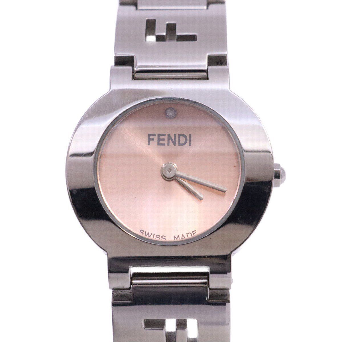 Fendi 3050L Breath Watch Quartz Ladies Pink Dial With 1P Stone Genuine Ss Belt