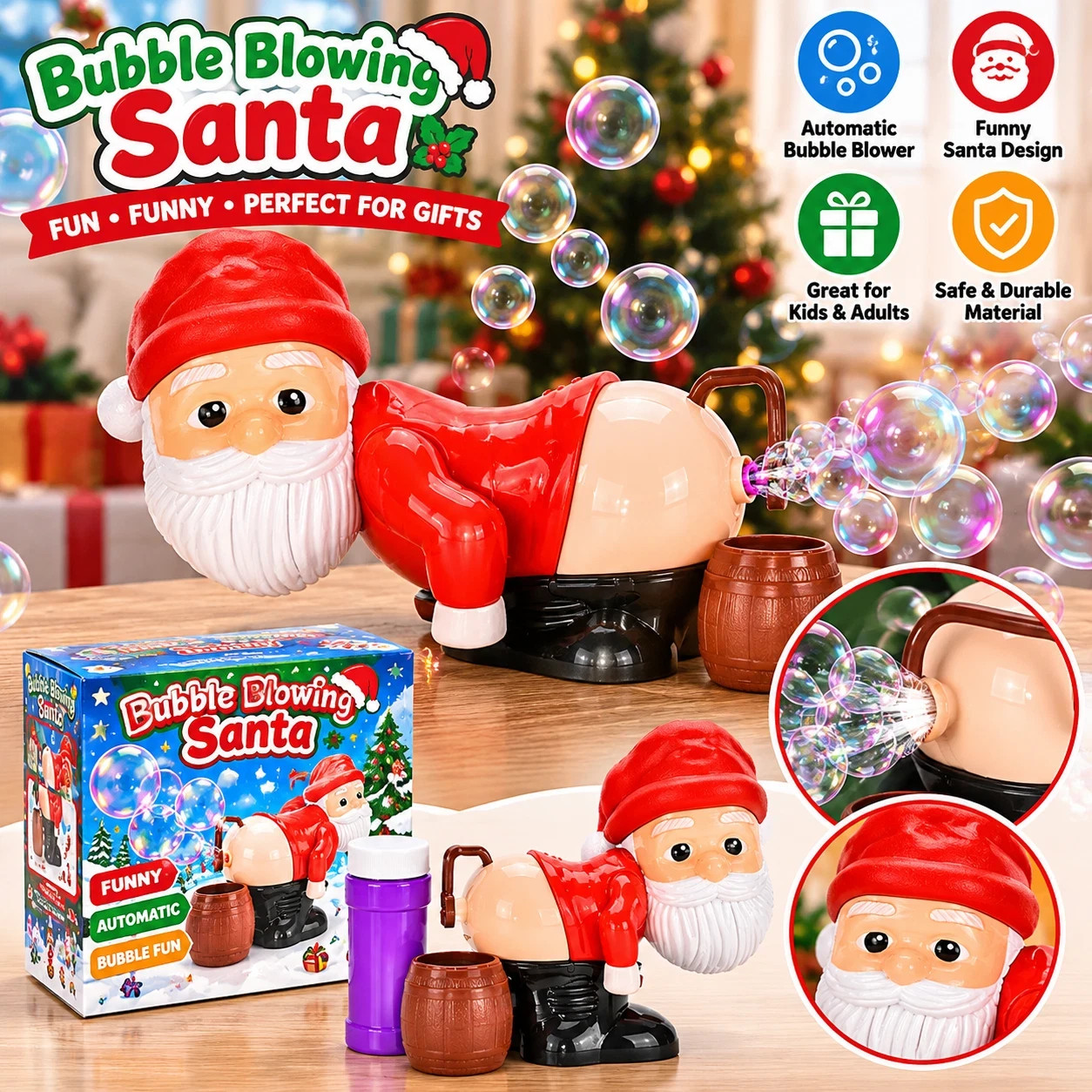 Christmas Santa Claus Farting Bubble Machine with Music & Lights Kids Xmas Gift