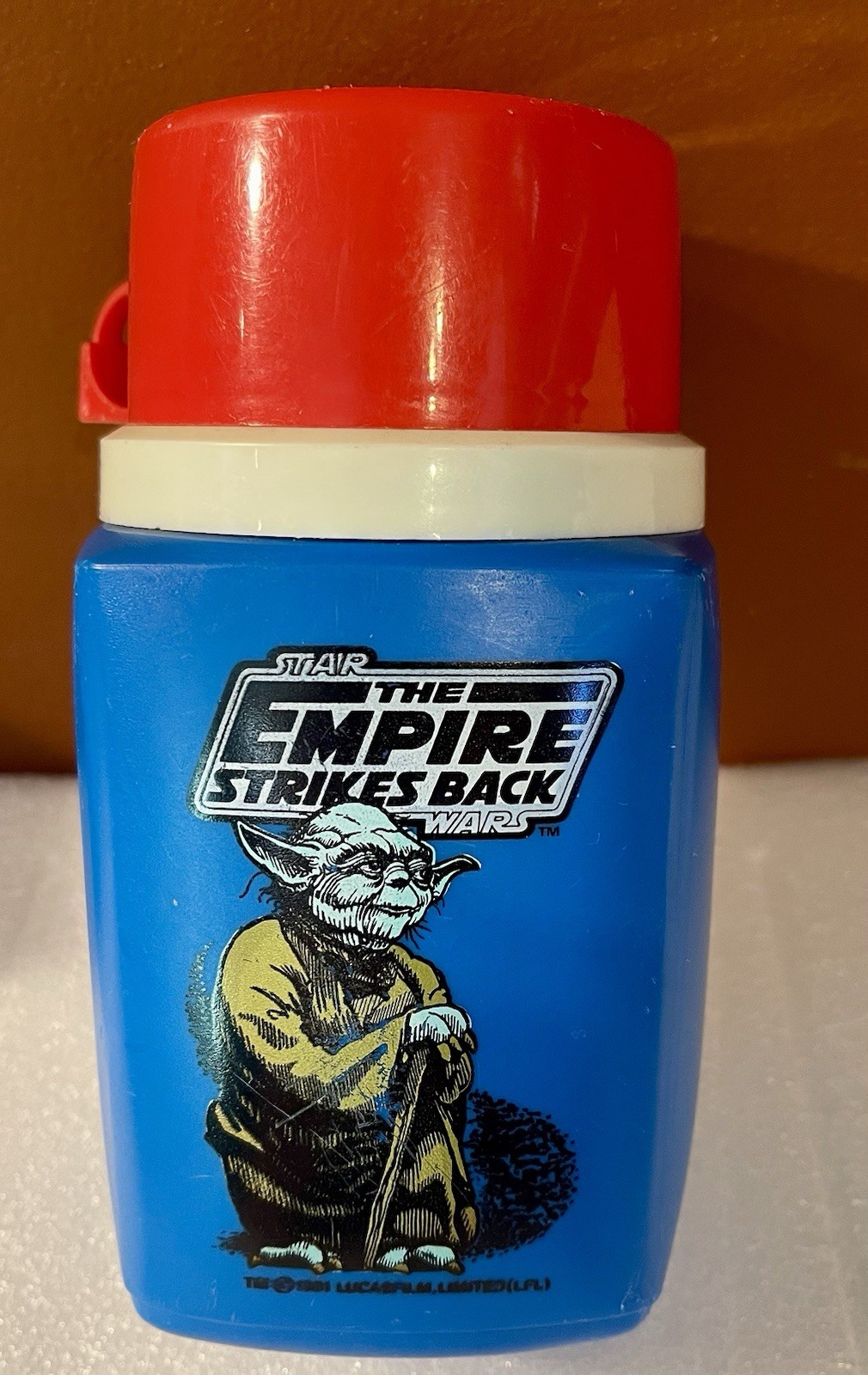 Vintage 1981 Yoda Empire Strikes Back Blue Thermos Red Cup Clean Excellent