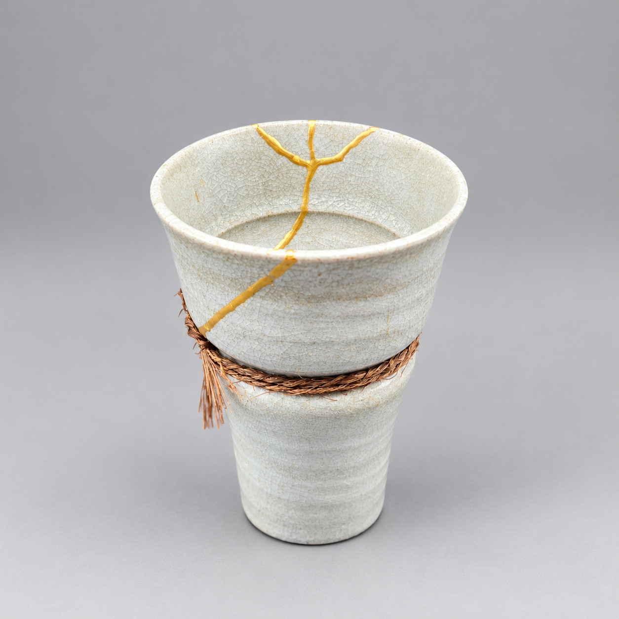 Rope Shochu Kintsugi Cup - Japanese Vintage Broken Cup Repaired with Gold