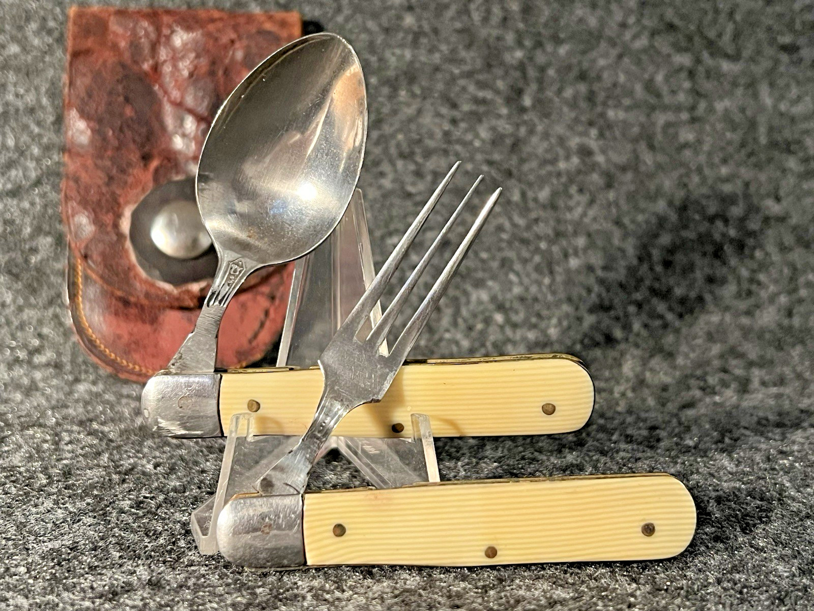 Cool HOBO SET ~1920s-1930s Faux Ivory * Folding 2-Pc Set * Orig Scabbard Sheath