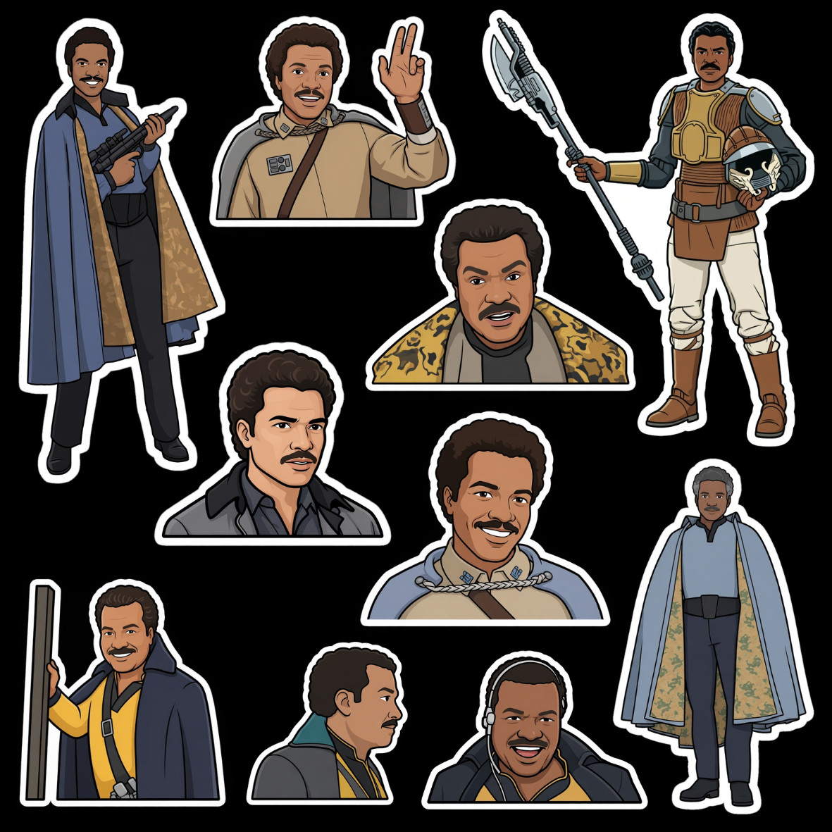 10x Custom Lando Calrissian Character Stickers Set #1