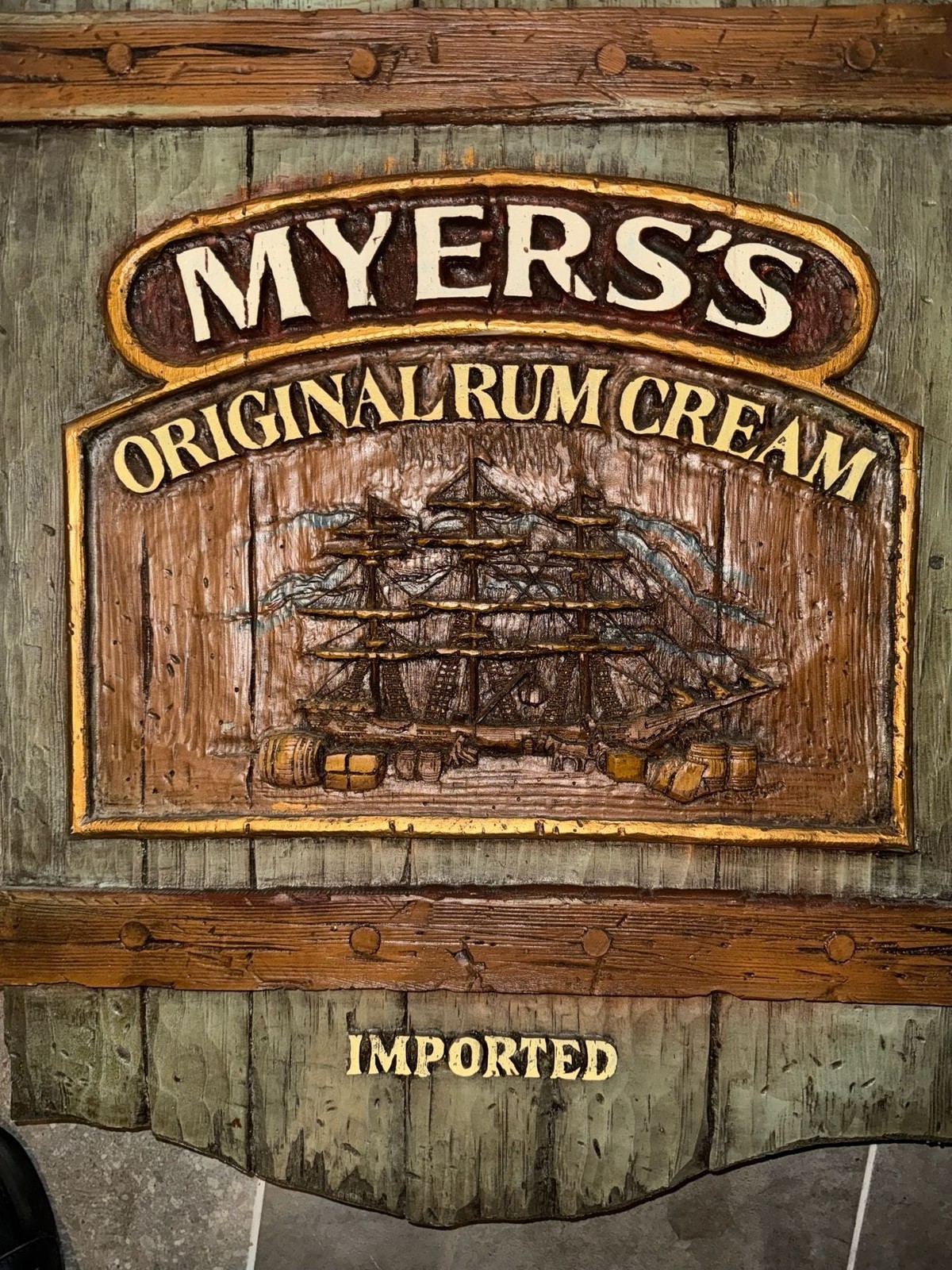 Vintage Myers's Original Rum Cream Imported Bar Sign - Pirate Ship - ,