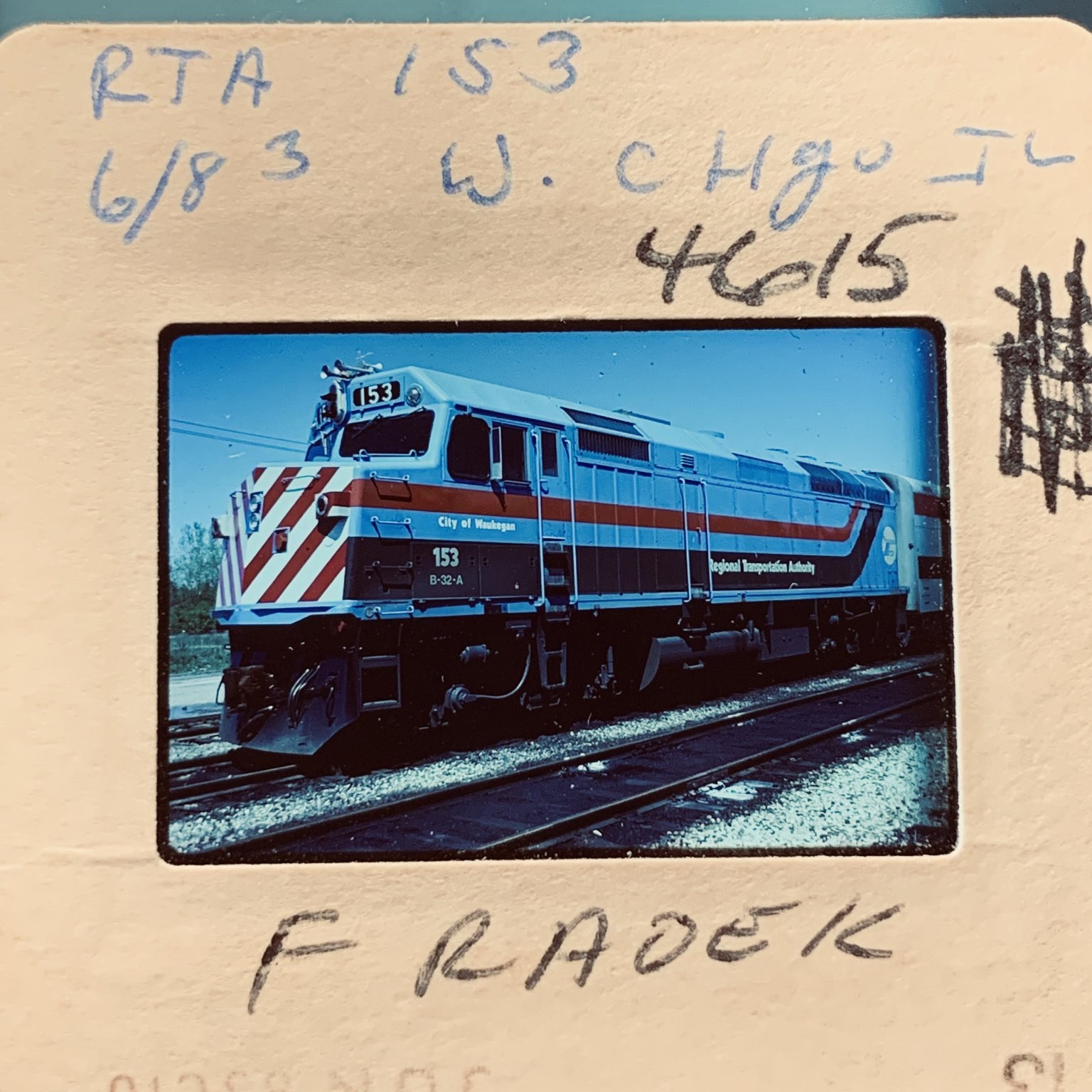RTA 153 City of Waukegan B-32-A Train Locomotive 35mm Slide 1983 Illinois