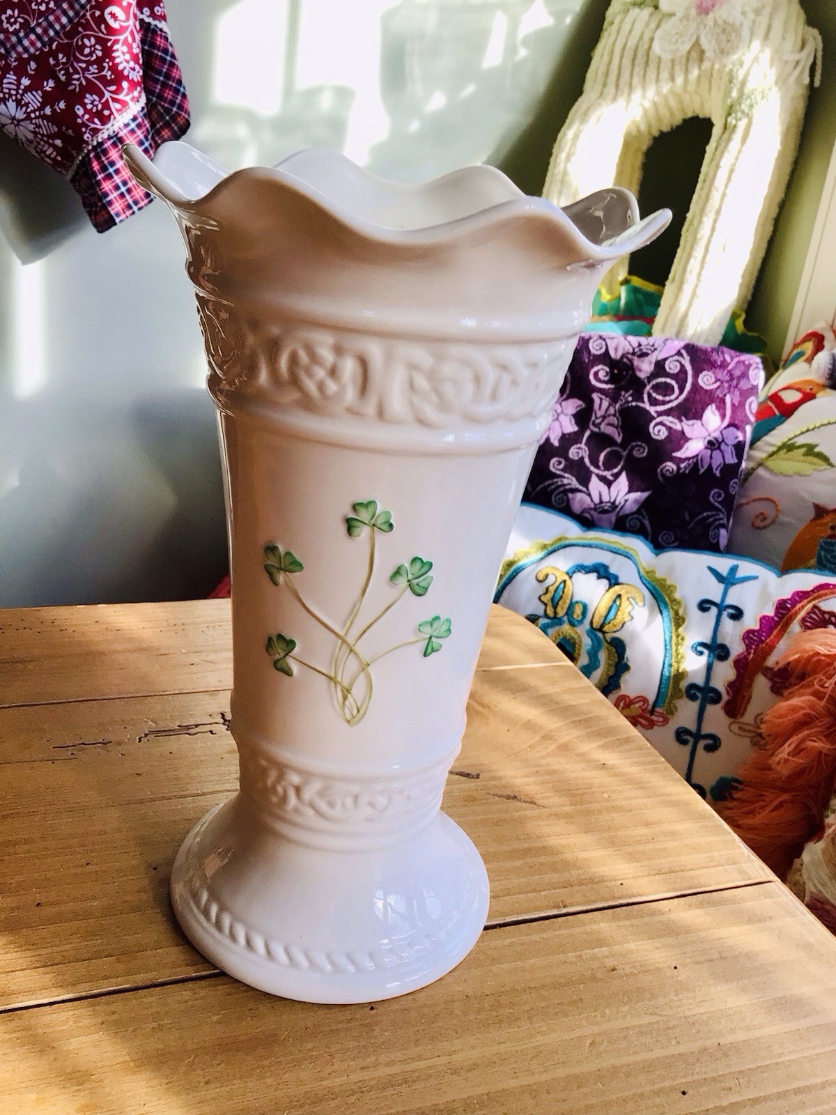Belleek Irish Tara Collection 10” Vase with Shamrock Design-Stunning