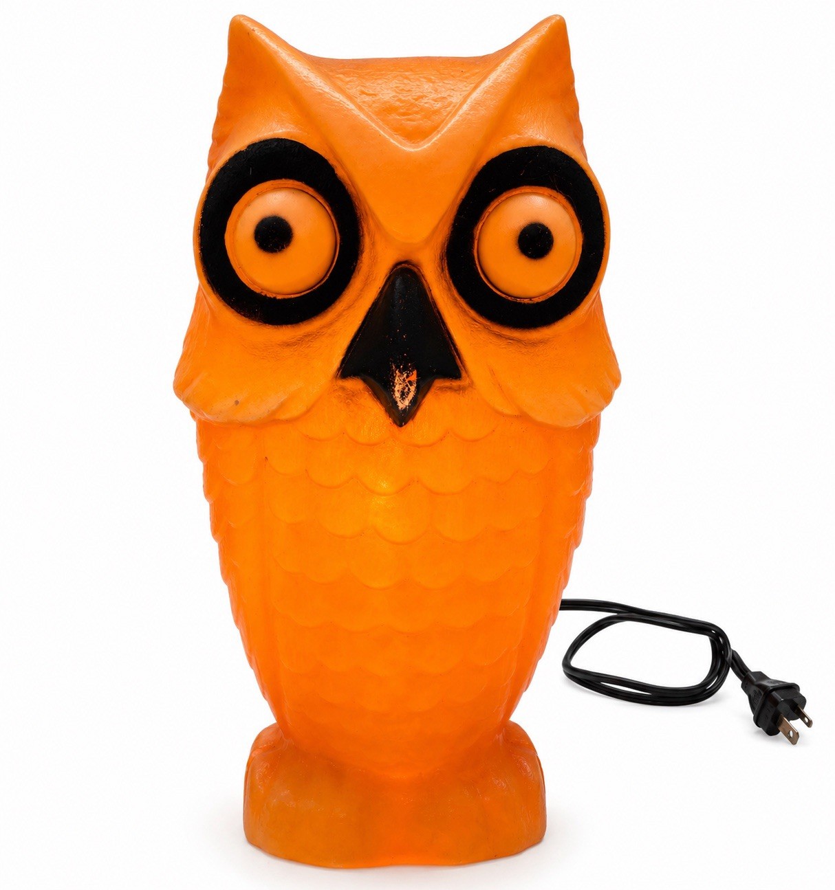 Vintage Orange Black Halloween Owl Blow Mold Scary Decoration 13 1/2” ￼