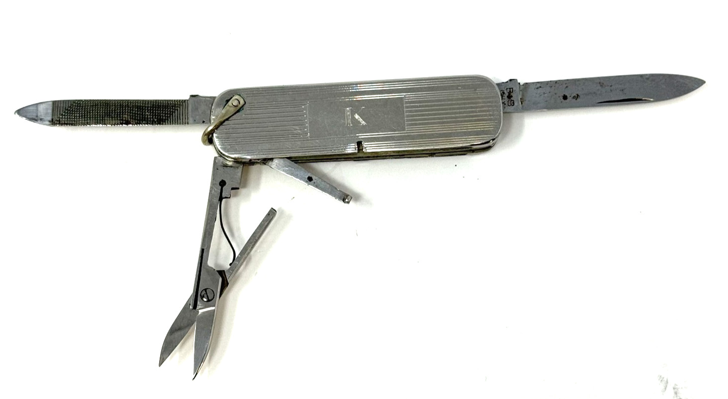 Vintage B&B Italy Gentlemans Pocket Knife File & Scissors Monogram K + Case