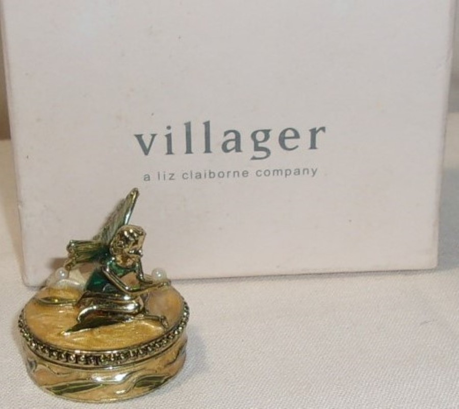LIZ CLAIBORNE VILLAGER FAIRY TRINET BOX - GOLD TONE & ENAMEL -