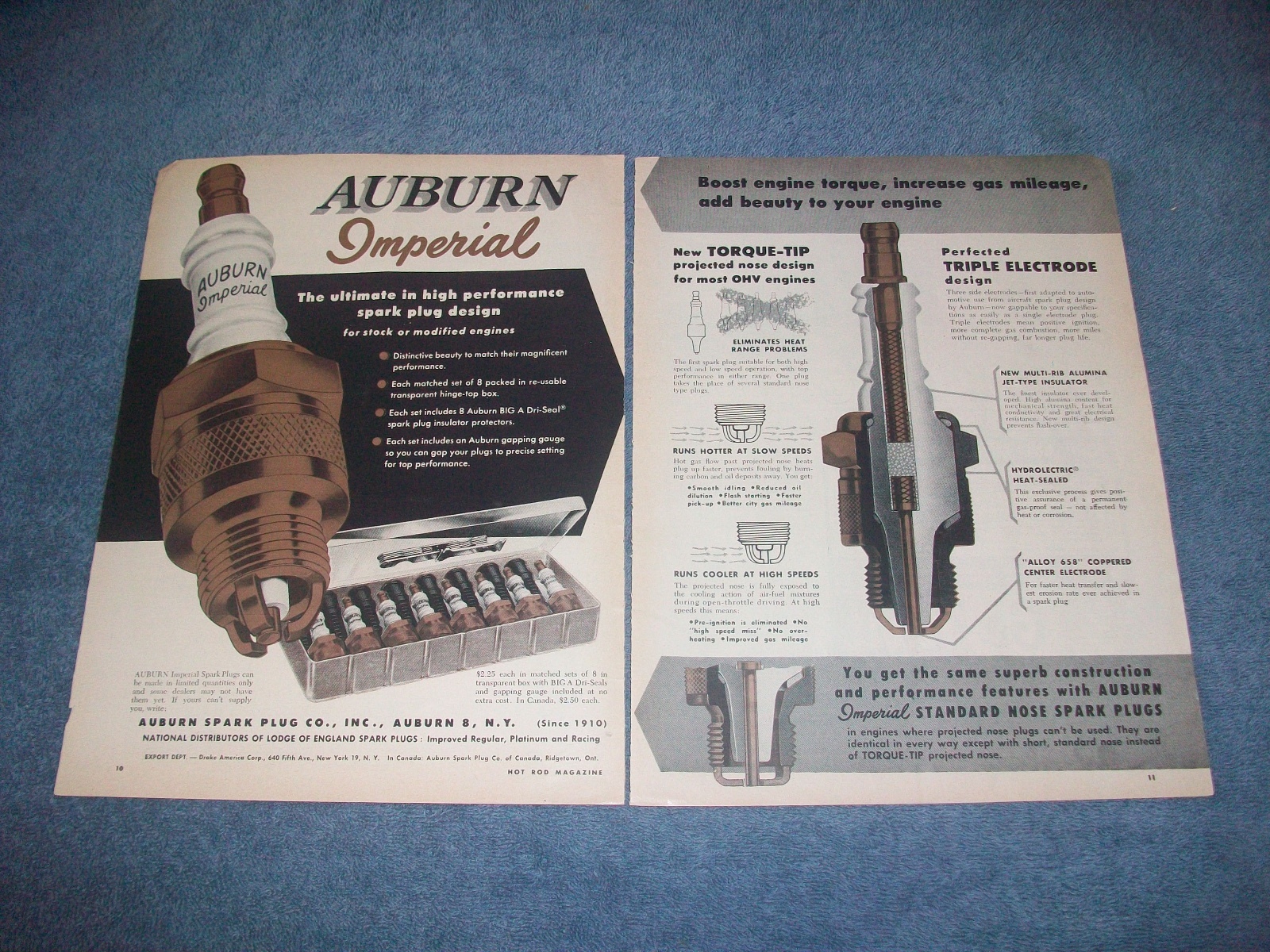 1958 Auburn Imperial Spark Plugs Vintage 2pg Ad \