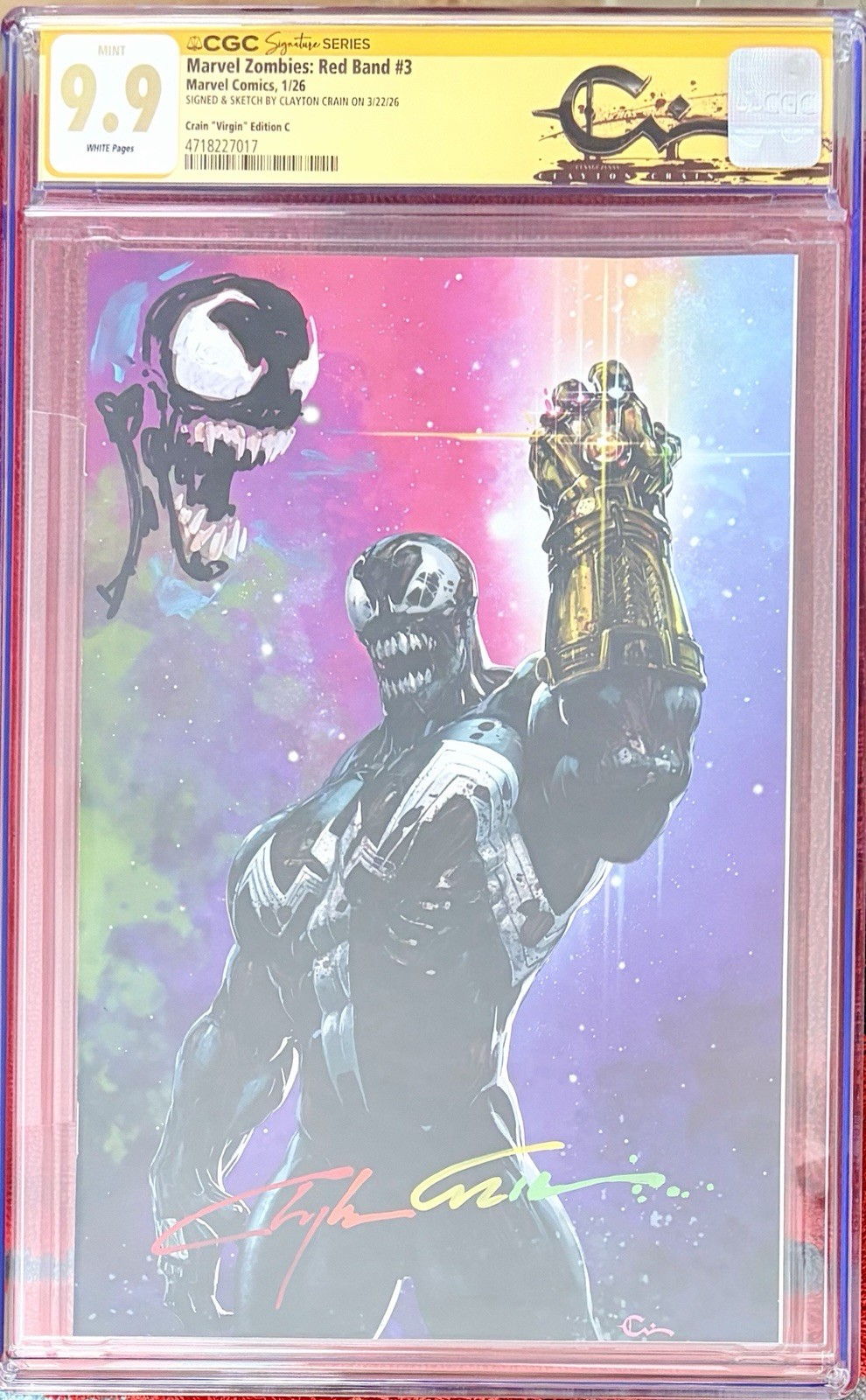 Marvel Zombies: Red Band 3 Crain Signed Virgin Venom CGC 9.9 Remark Sketch 9.8