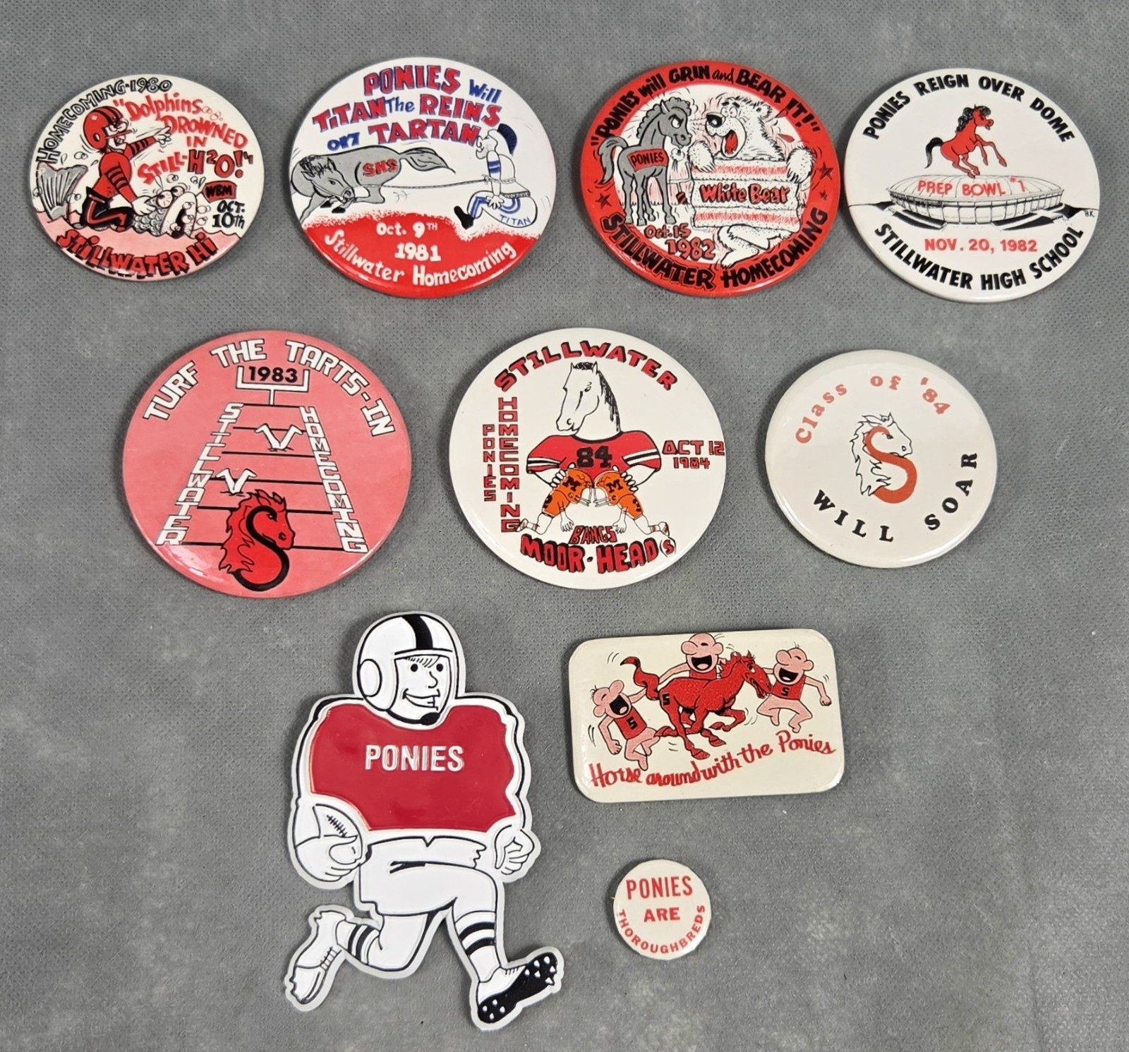 Vintage 1980\'S STILLWATER High School PONIES Pin HOMECOMING PINBACKS Lot of 10