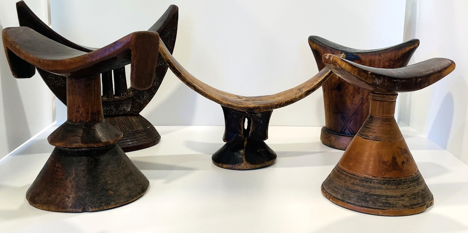 Rare Antique Ethiopian Oromo Carved Wood Headrests African Tribal Pillows