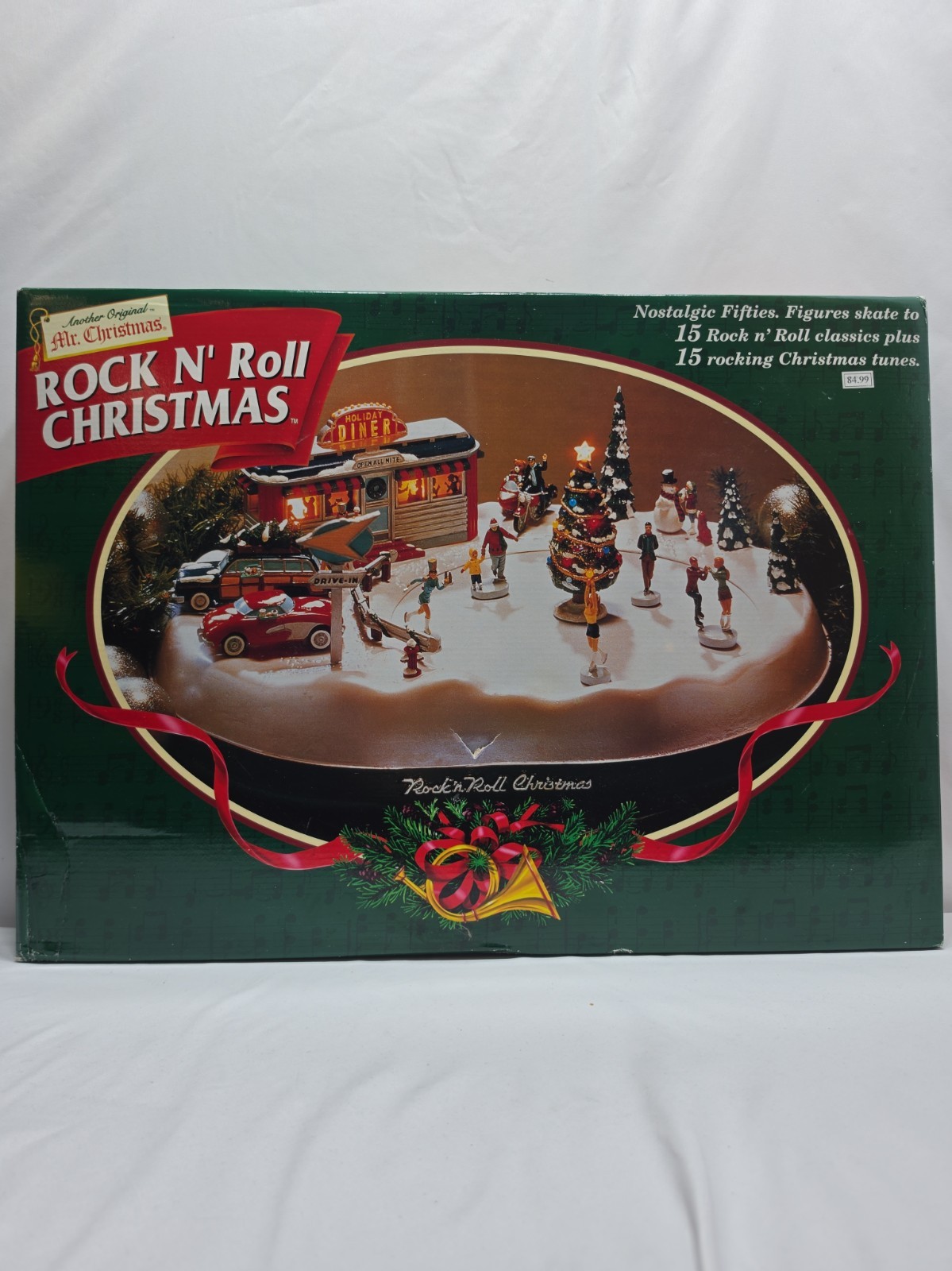 Vintage 1997 Mr. Christmas Rock N Roll Animated Musical Diner Skating Pond W/Box