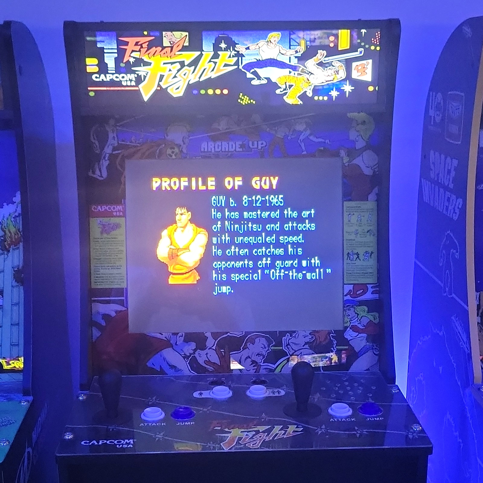 Arcade1Up Final Fight Arcade Cabinet Sanwa Joysticks Light Up Marquee Riser