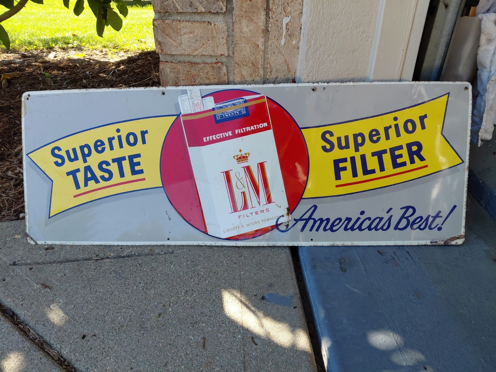 c.1950s Original Vintage L&M Cigarettes Sign Metal Embossed Superior Taste Cool