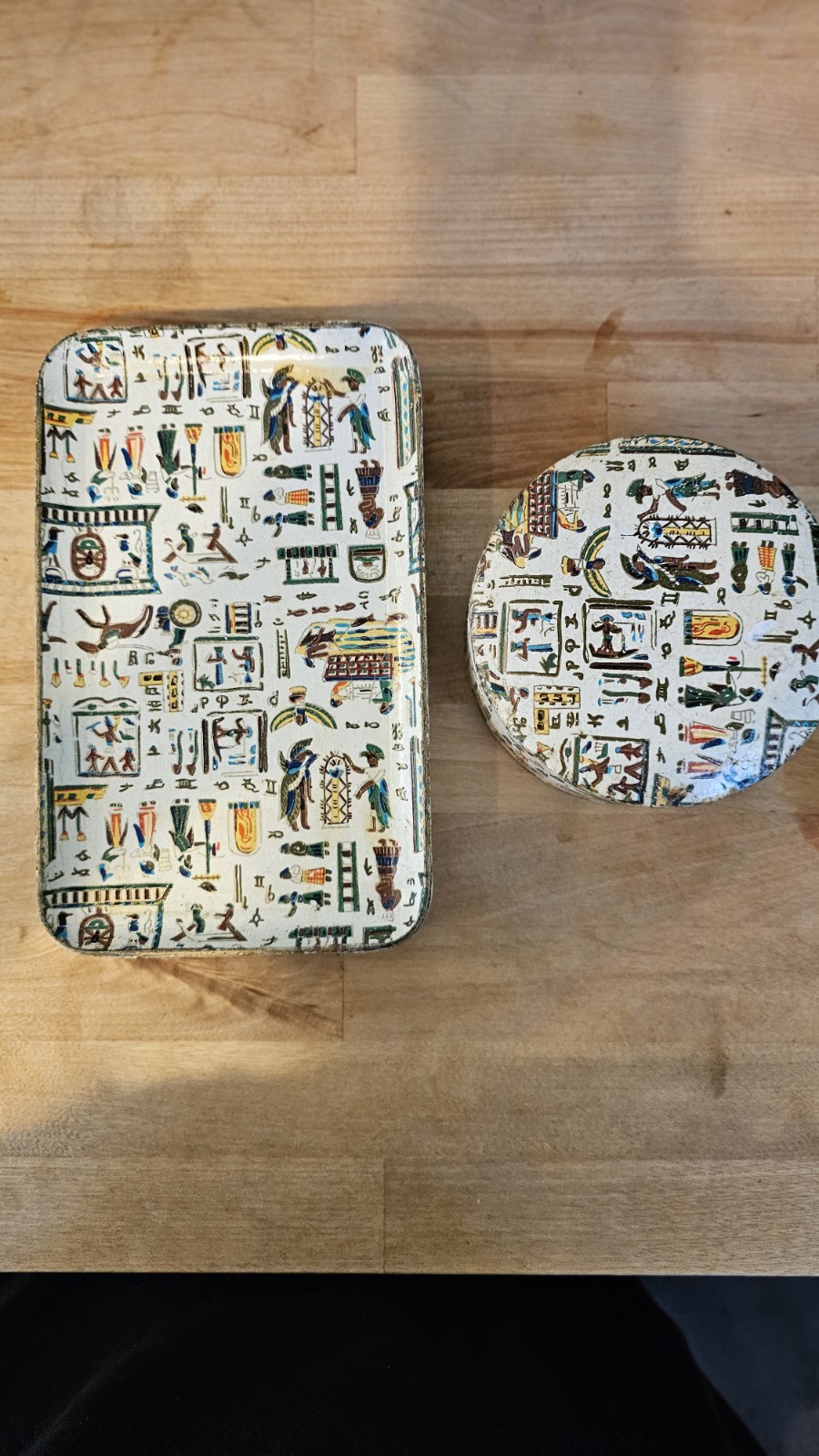 Vintage Alfred E Knobler Egyptian Hieroglyphic 4 Trays 8 Coasters Holder Japan